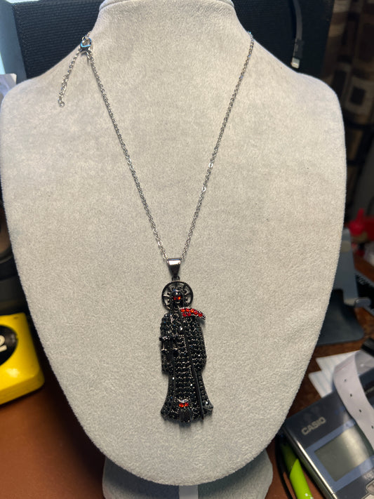 Iced Out Handmade Holy Death Black Necklace Santa Muerte Charm Pendant #10