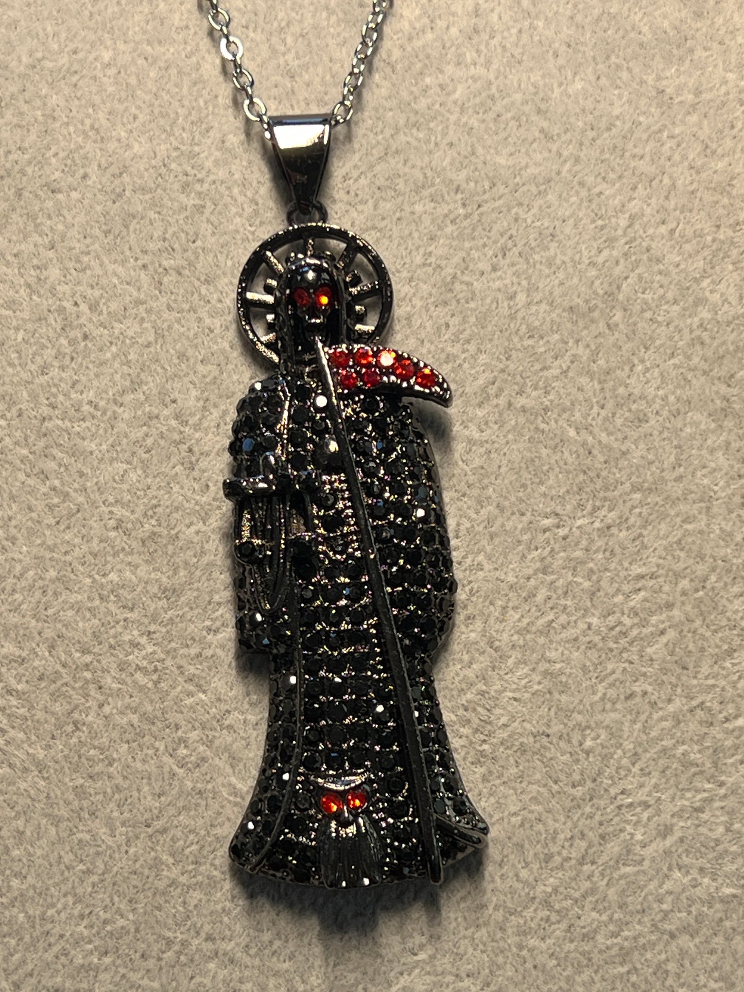 Iced Out Handmade Holy Death Black Necklace Santa Muerte Charm Pendant #10