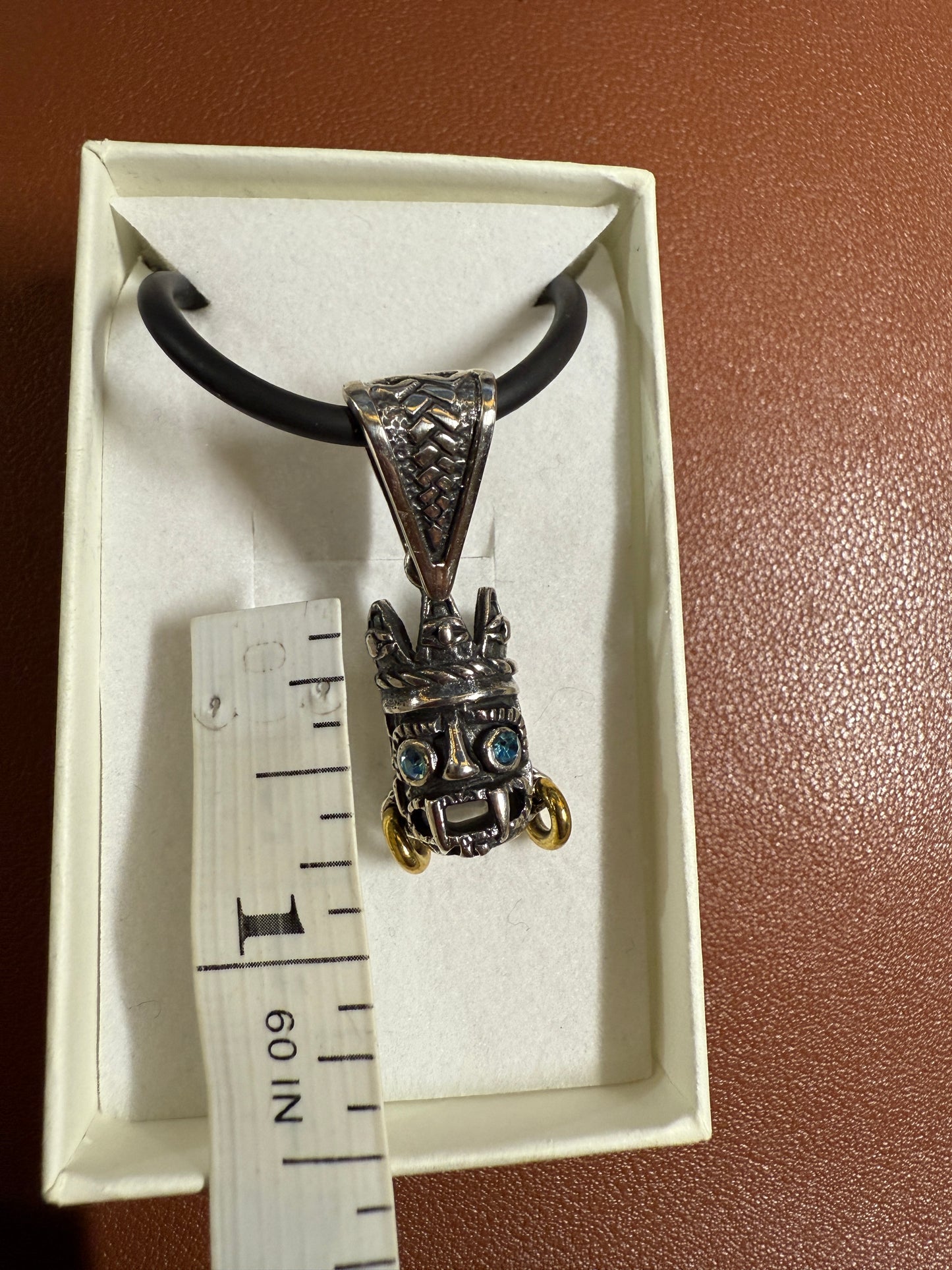 Small Tlaloc pendant Sterling Silver, Aztec Rain God, Blue Zirconia Eyes, Mexico, #4