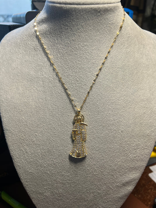 Holy Death Necklace Saints Gold Color Pendant Santa Muerte Grim Reaper Mex #10