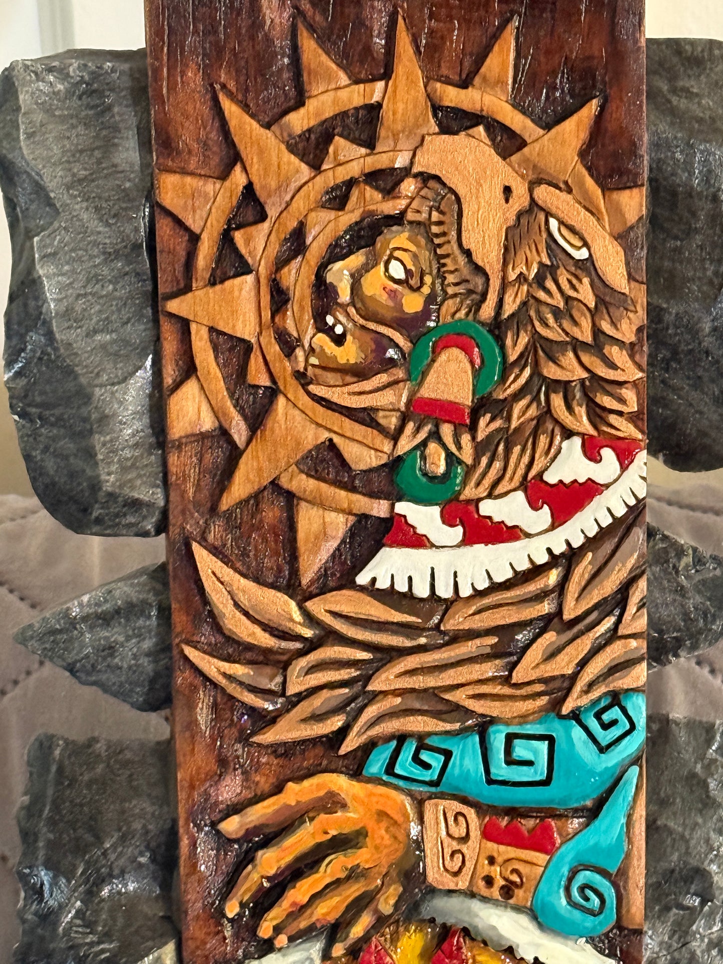 Cuauhtemoc's Descending Eagle Aztec Macuahuitl Warrior Sword War Club, 31.5"