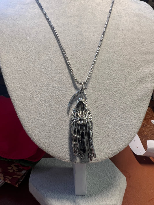 Stainless Steel Headless Grim Reaper Skull Pendant Necklace Scythe Death (#11)
