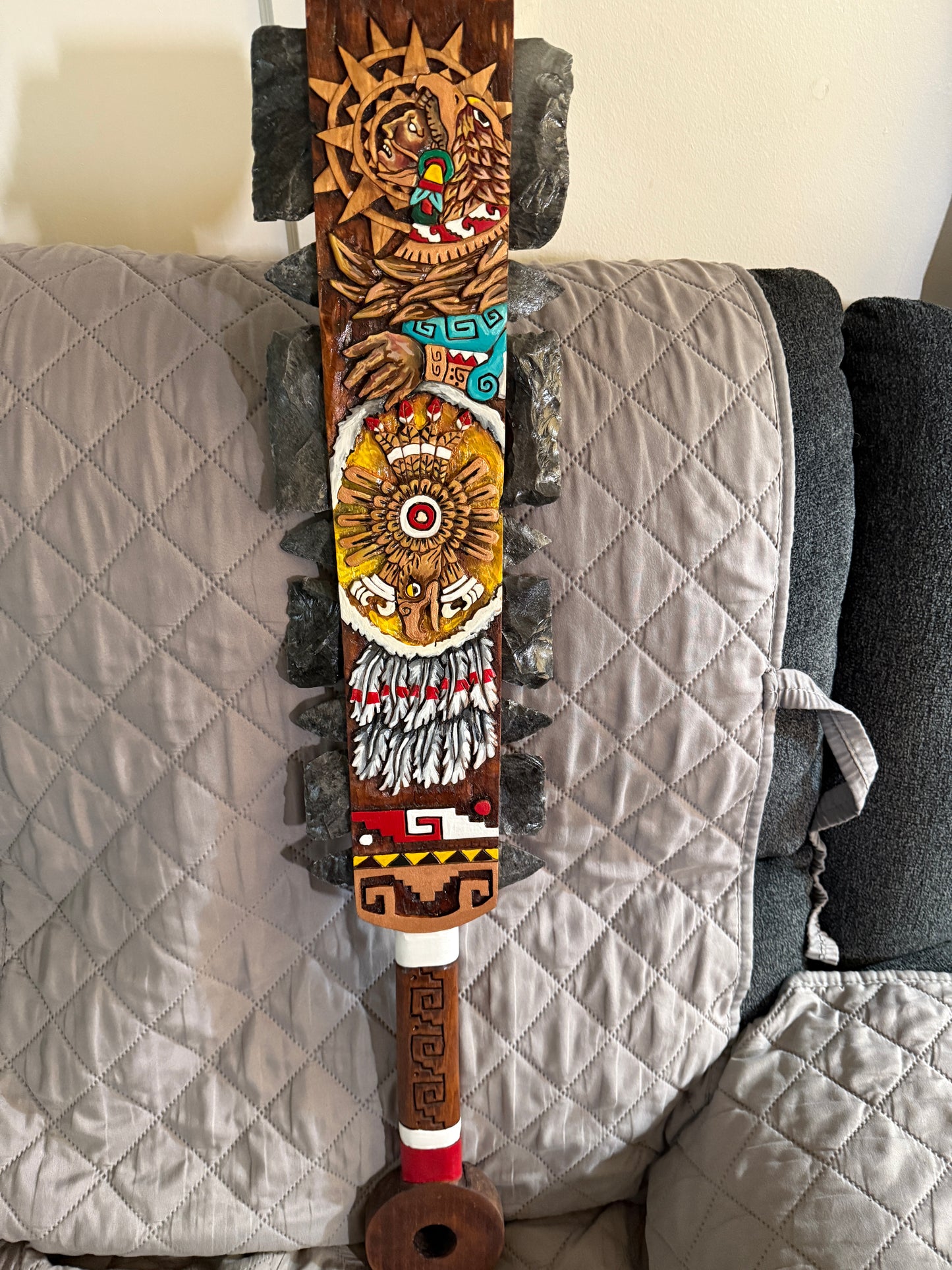 Cuauhtemoc's Descending Eagle Aztec Macuahuitl Warrior Sword War Club, 31.5"