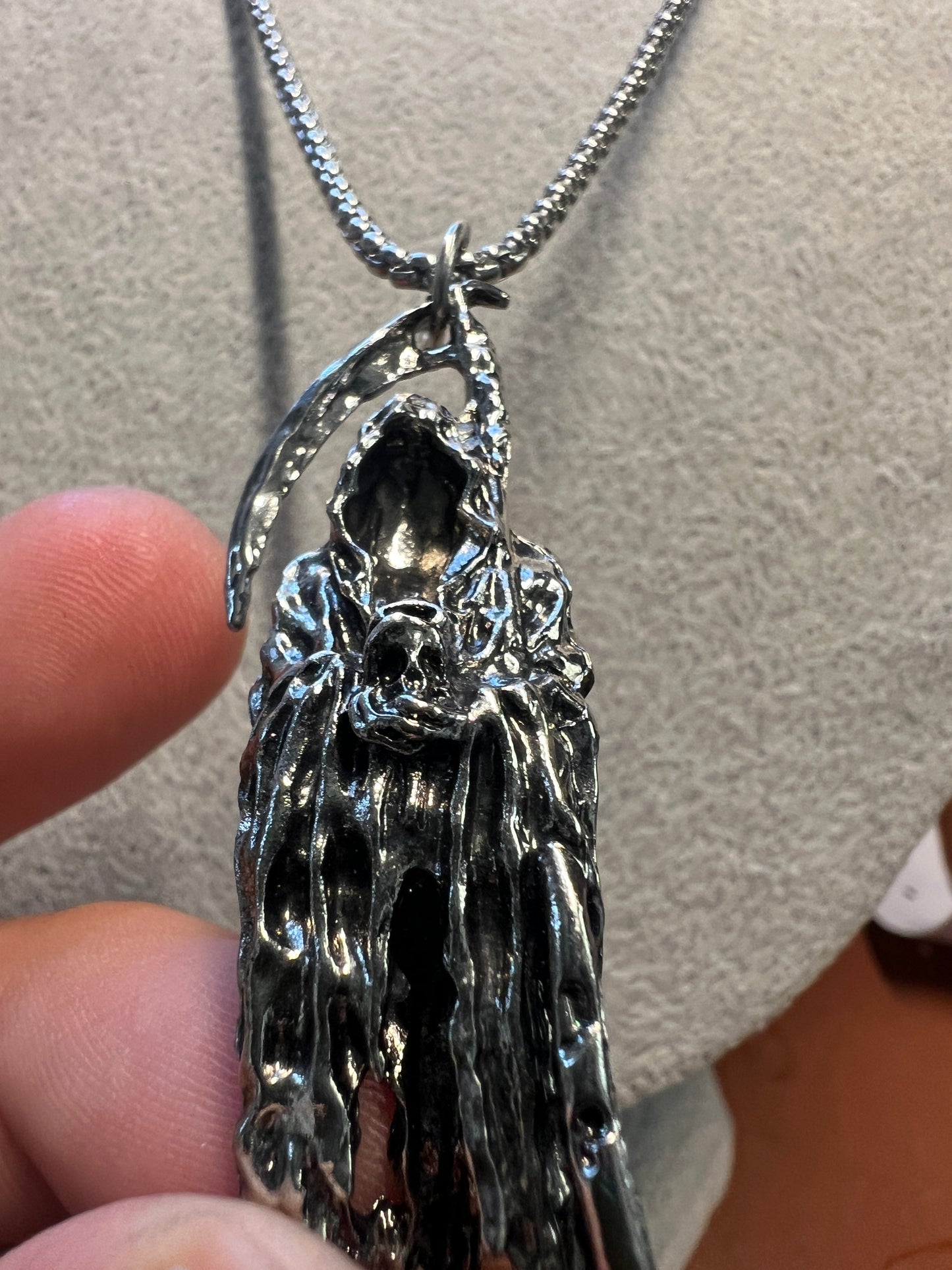 Stainless Steel Headless Grim Reaper Skull Pendant Necklace Scythe Death (#11)