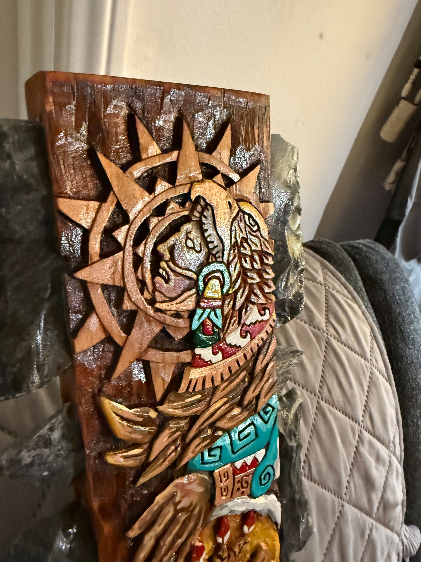 Cuauhtemoc's Descending Eagle Aztec Macuahuitl Warrior Sword War Club, 31.5"
