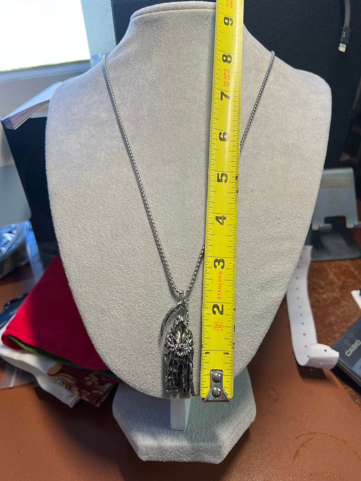 Stainless Steel Headless Grim Reaper Skull Pendant Necklace Scythe Death (#11)