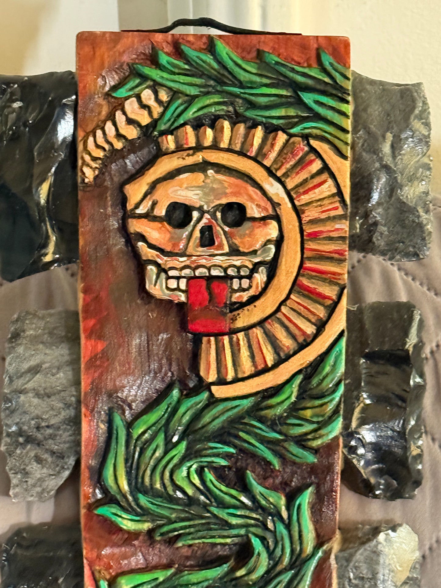 Mictlantecuhtli Death Disk Aztec Ollin Macuahuitl Warrior Sword War Club, 31.5"