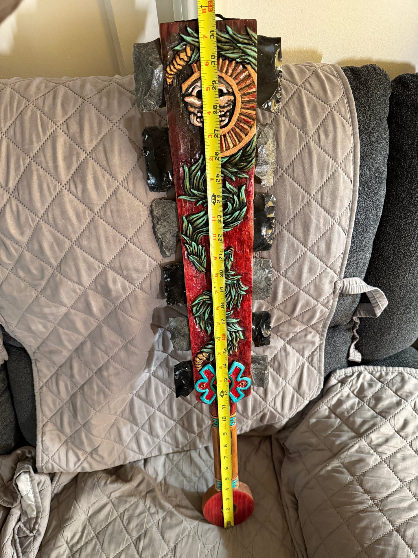 Mictlantecuhtli Death Disk Aztec Ollin Macuahuitl Warrior Sword War Club, 31.5"