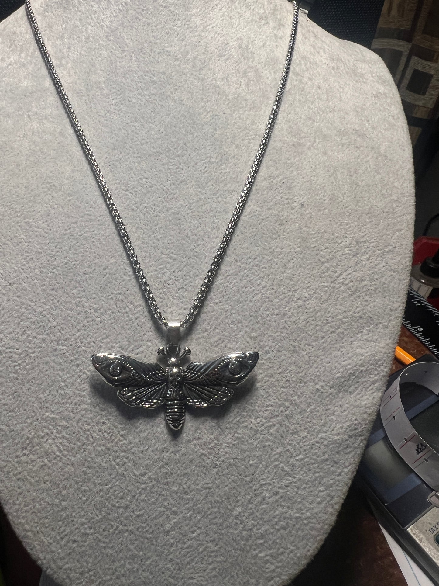 Skull and Dead Moth Head Insect Jewelry Butterfly Pendant Necklace Chain (#11)