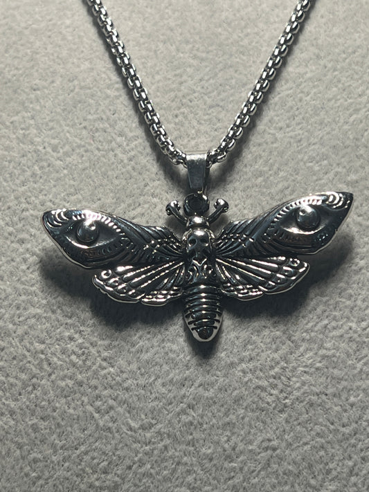 Skull and Dead Moth Head Insect Jewelry Butterfly Pendant Necklace Chain (#11)