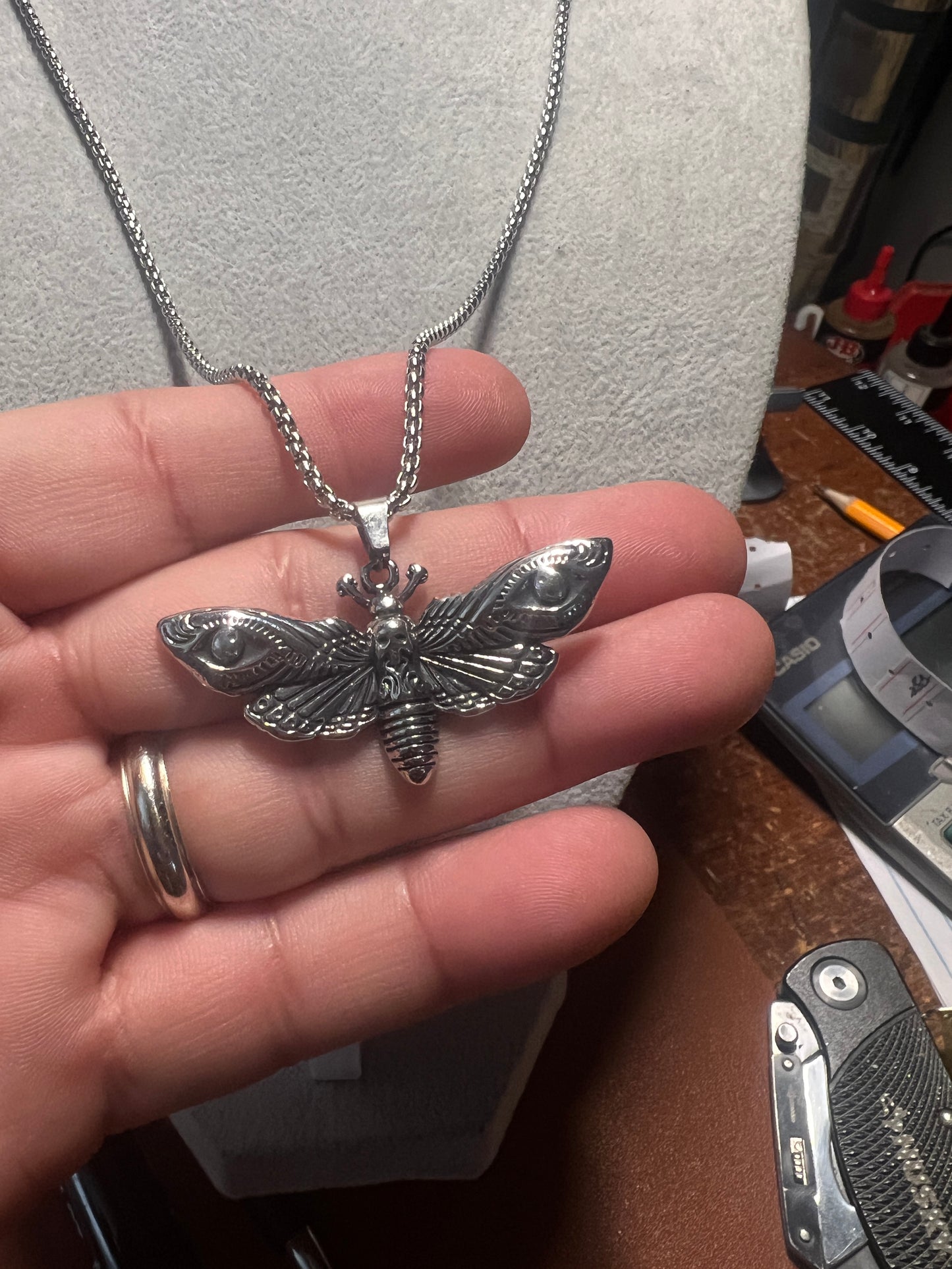 Skull and Dead Moth Head Insect Jewelry Butterfly Pendant Necklace Chain (#11)