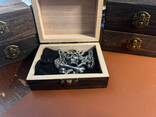 Treasure Chest Skull Crossbones Chain Pendant Necklace Pirates Caribbean #13