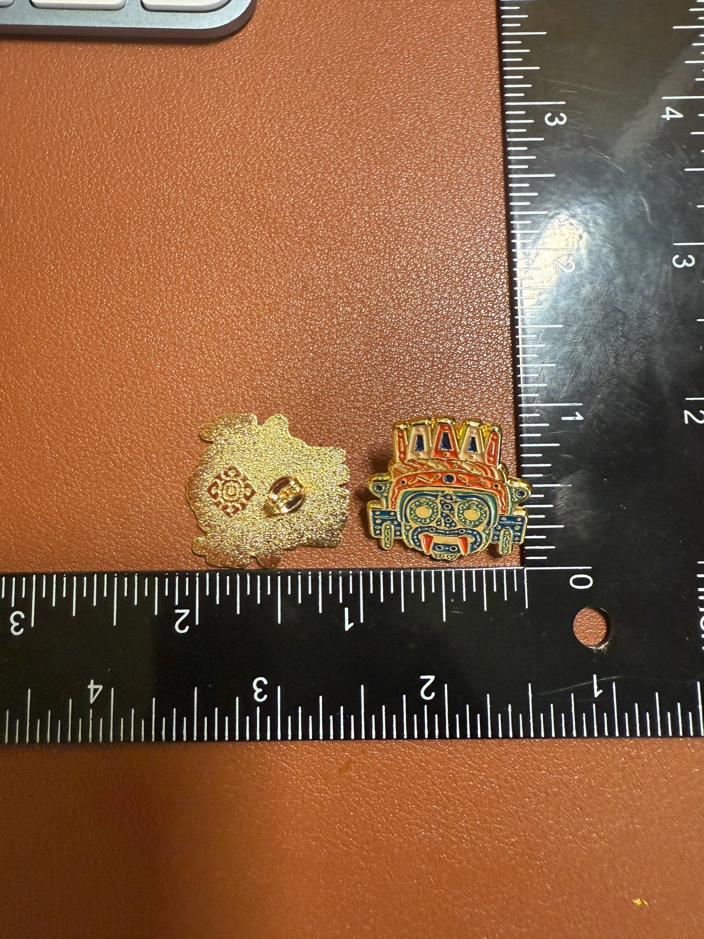 Aztec Tlaloc Earrings Rain God Ancient Mexico, gold tone alloy, post back #4