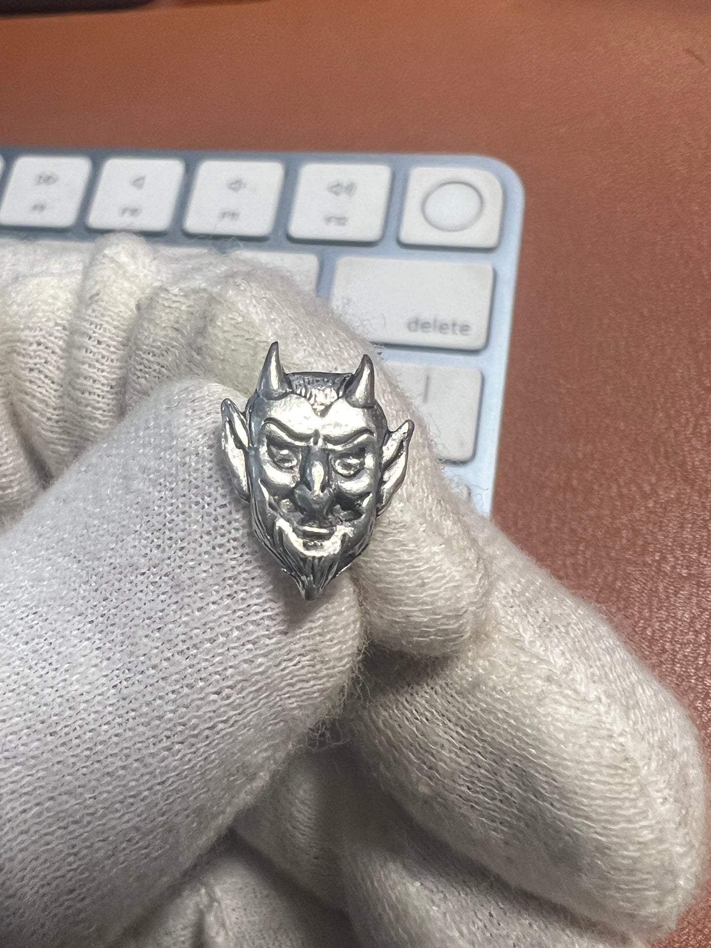Vintage Unique Devil Head Button PullTack Sterling Silver Twilight Zone 1950’s style #10