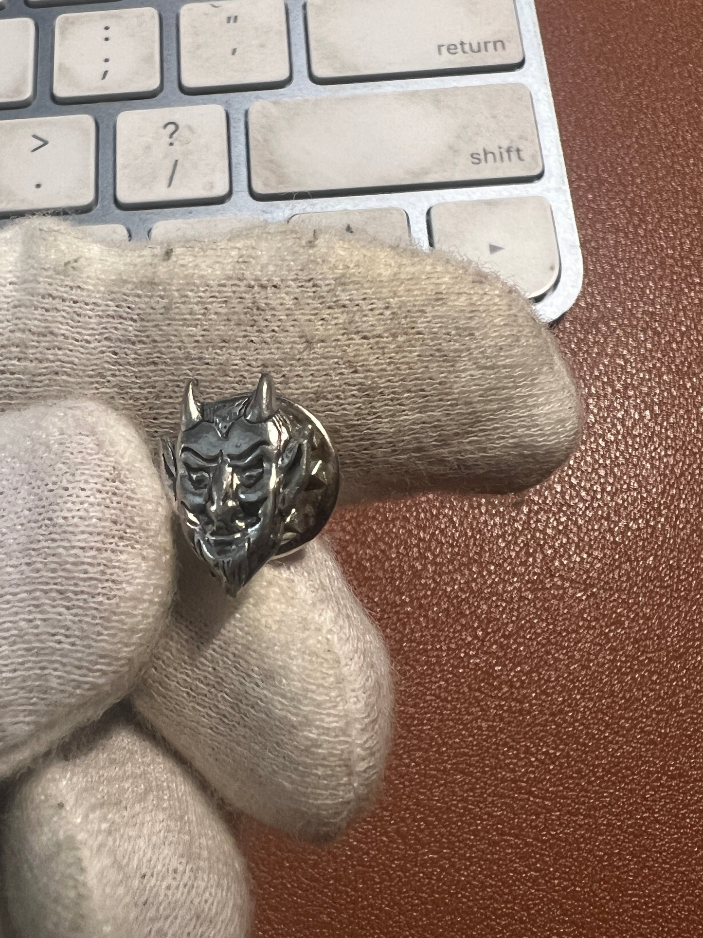 Vintage Unique Devil Head Button PullTack Sterling Silver Twilight Zone 1950’s style #10