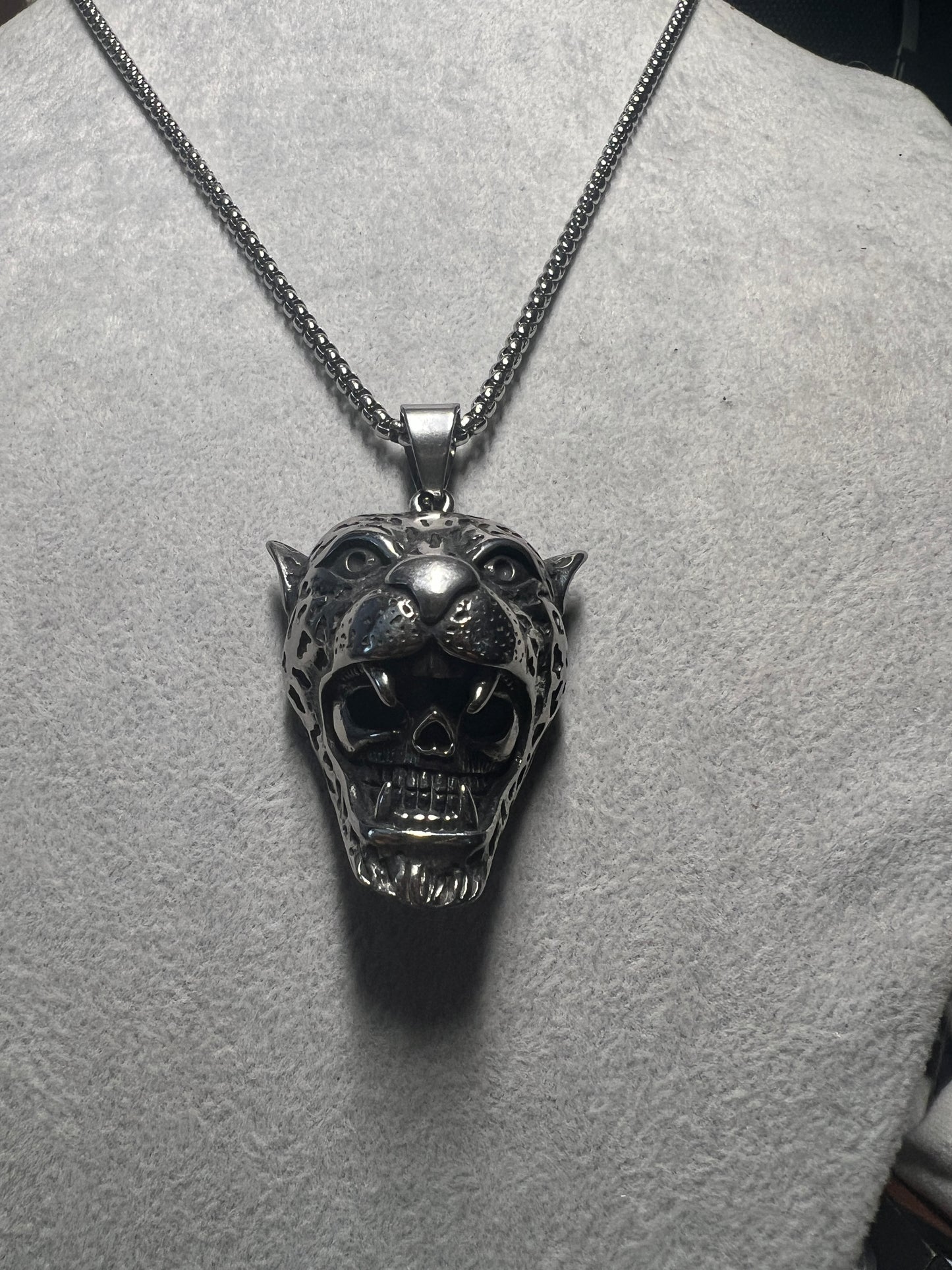 Jaguar Skull Warrior Pendant Necklaces 316L Stainless Steel, Aztec, Mayan, (#11)