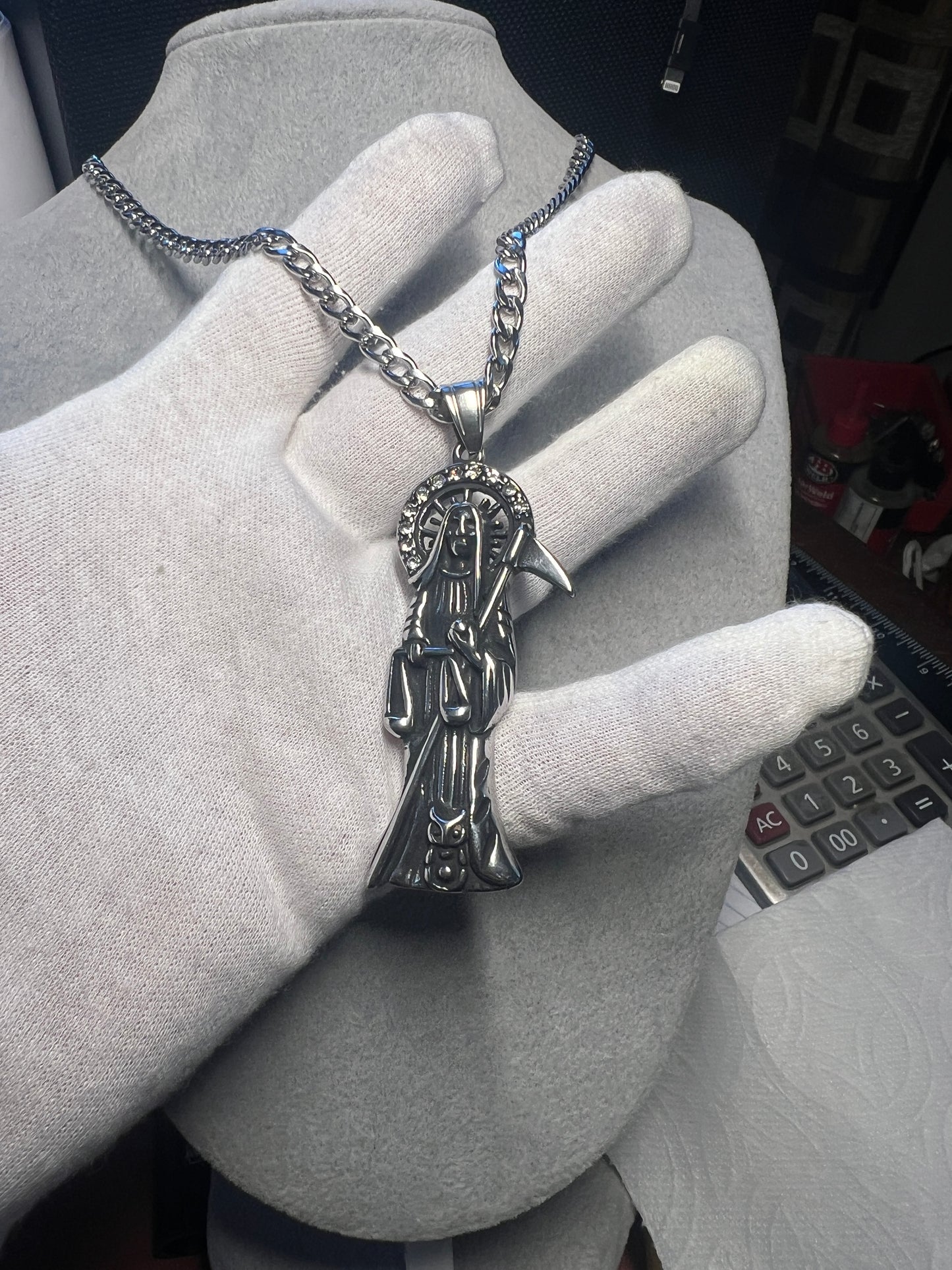 Holy Saint Death Angel Santa Muerte Grim Reaper Pendant Necklace Alloy (#13)