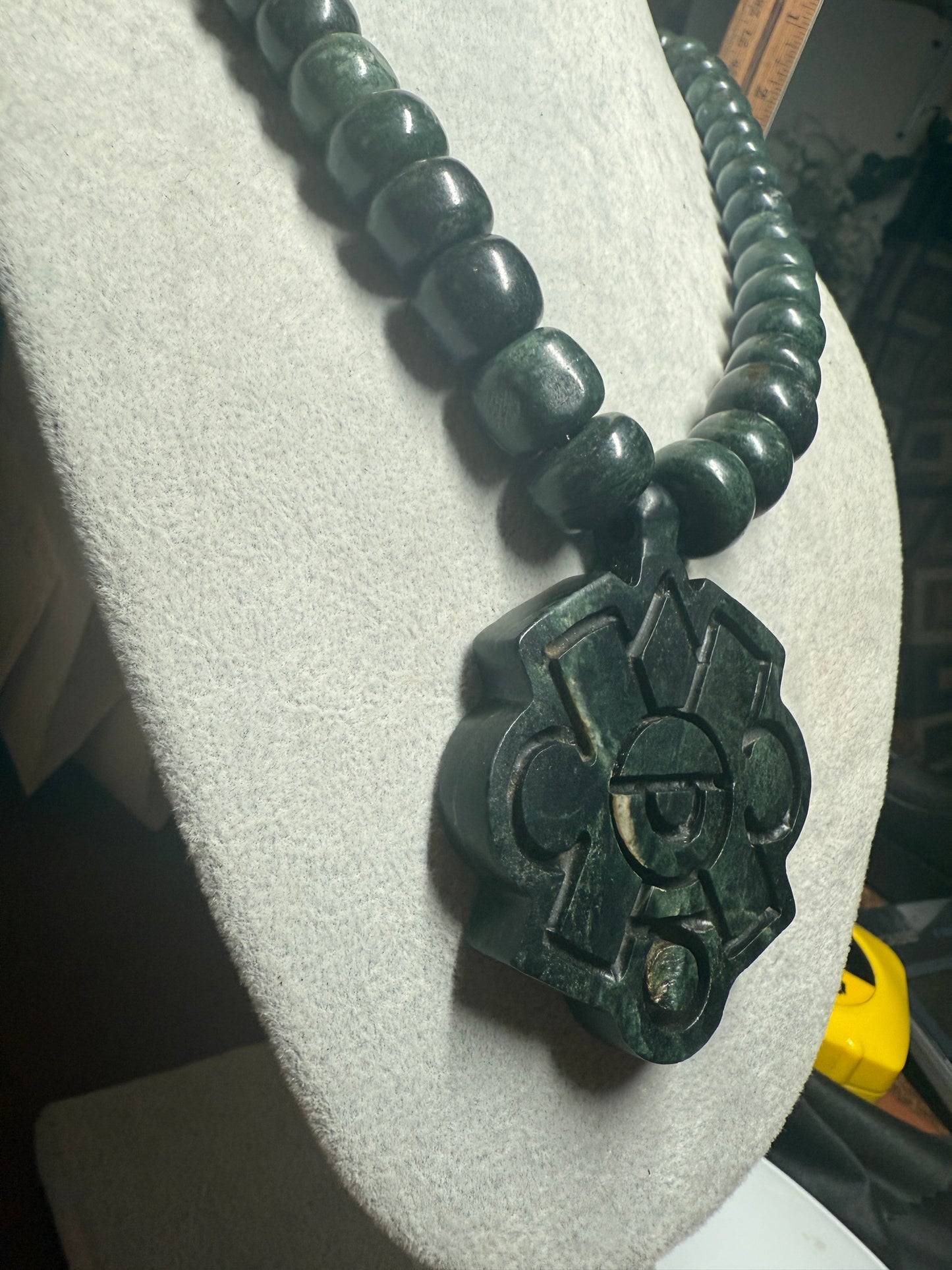 Nahui Ollin Serpentine Stone Pendant Necklace, Azte, Movement of the Sun, Made in Mexico (#41)