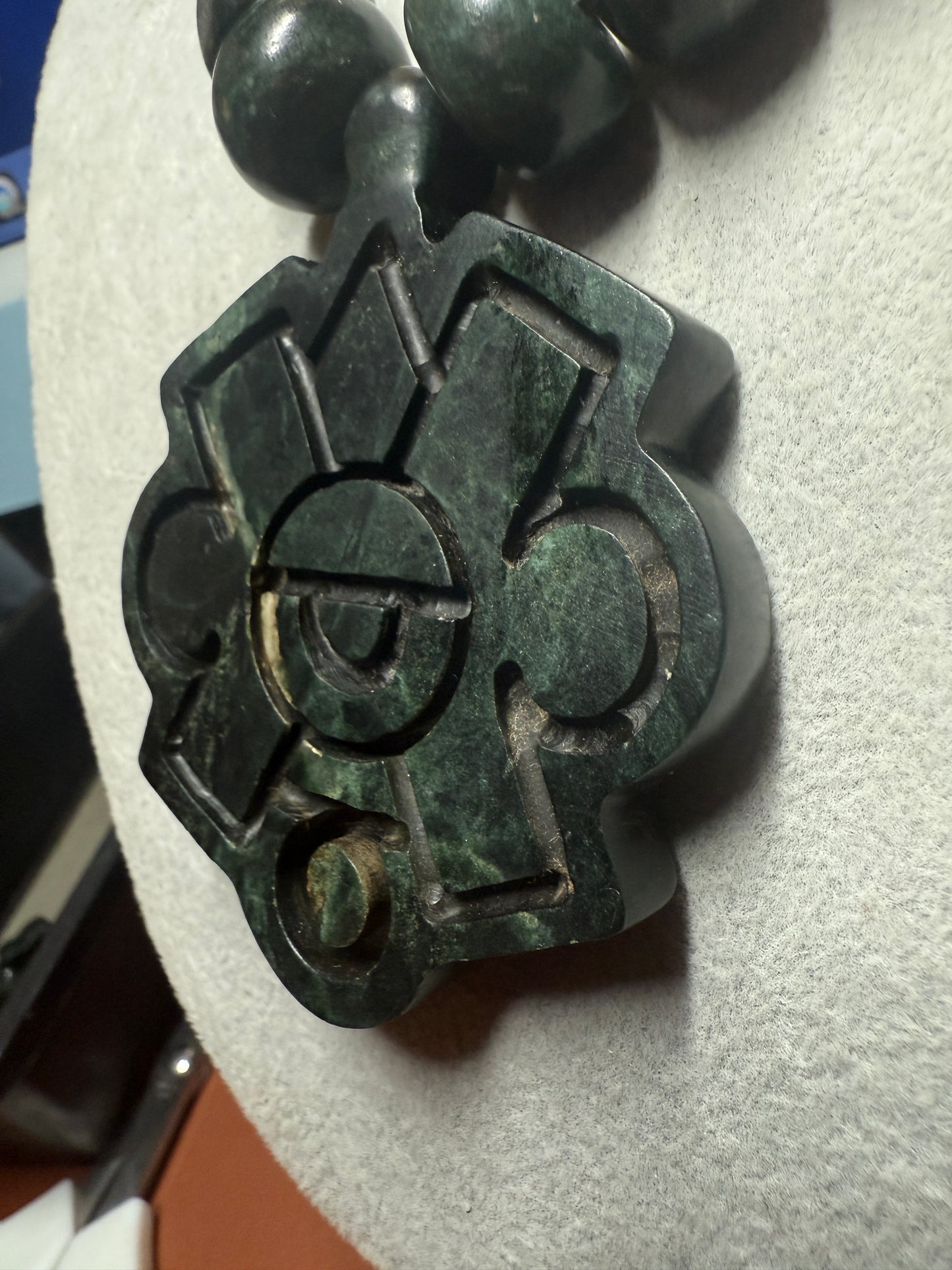 Nahui Ollin Serpentine Stone Pendant Necklace, Azte, Movement of the Sun, Made in Mexico (#41)