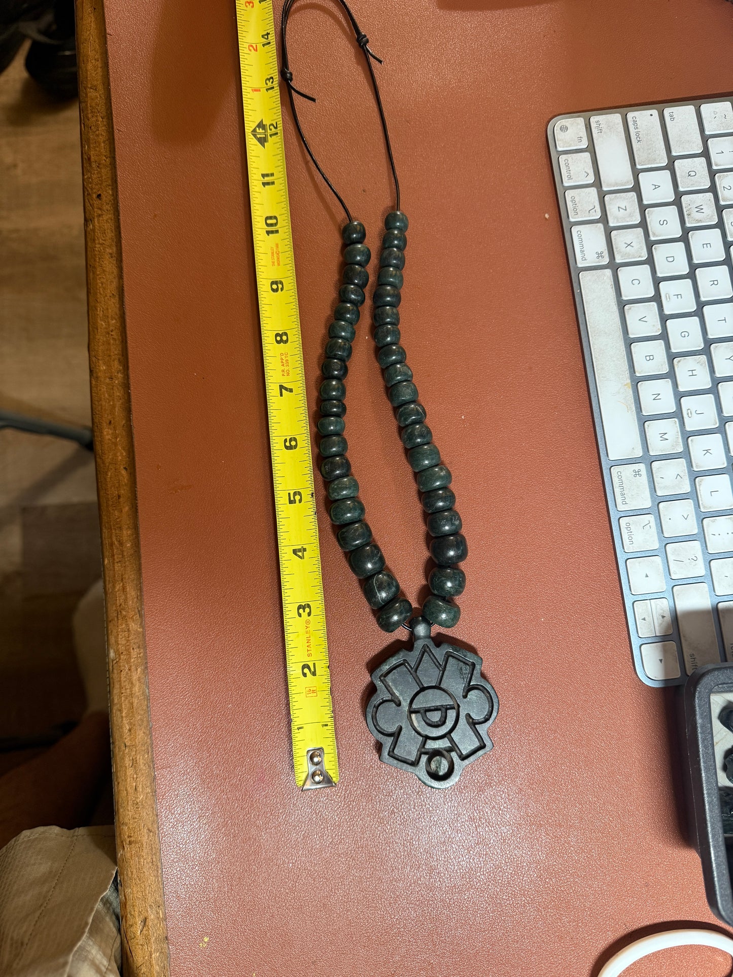Nahui Ollin Serpentine Stone Pendant Necklace, Azte, Movement of the Sun, Made in Mexico (#41)