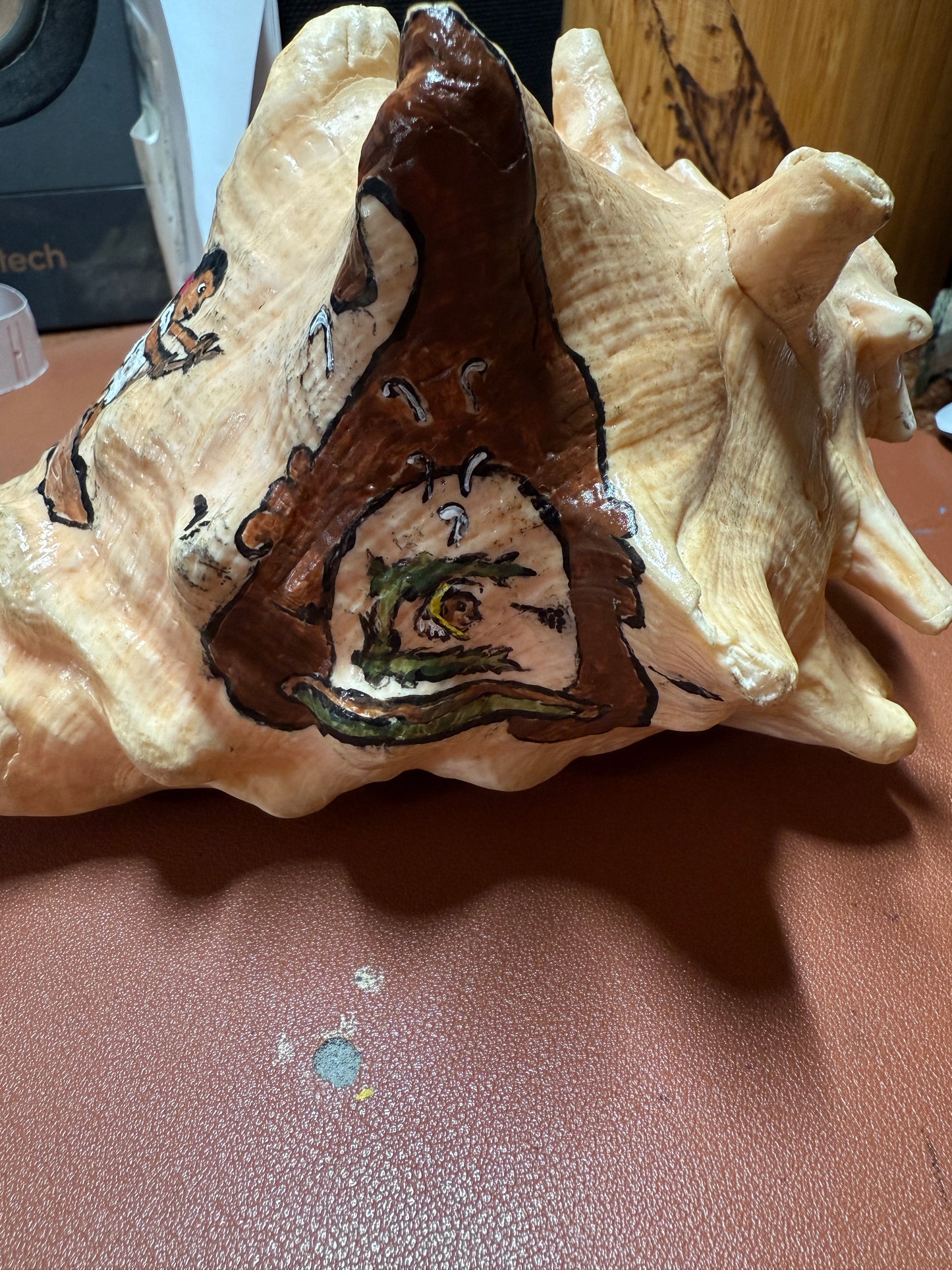 Aztec Map To Azlan Conch Shell Horn - Seashell Trumpet, 7", Mexican