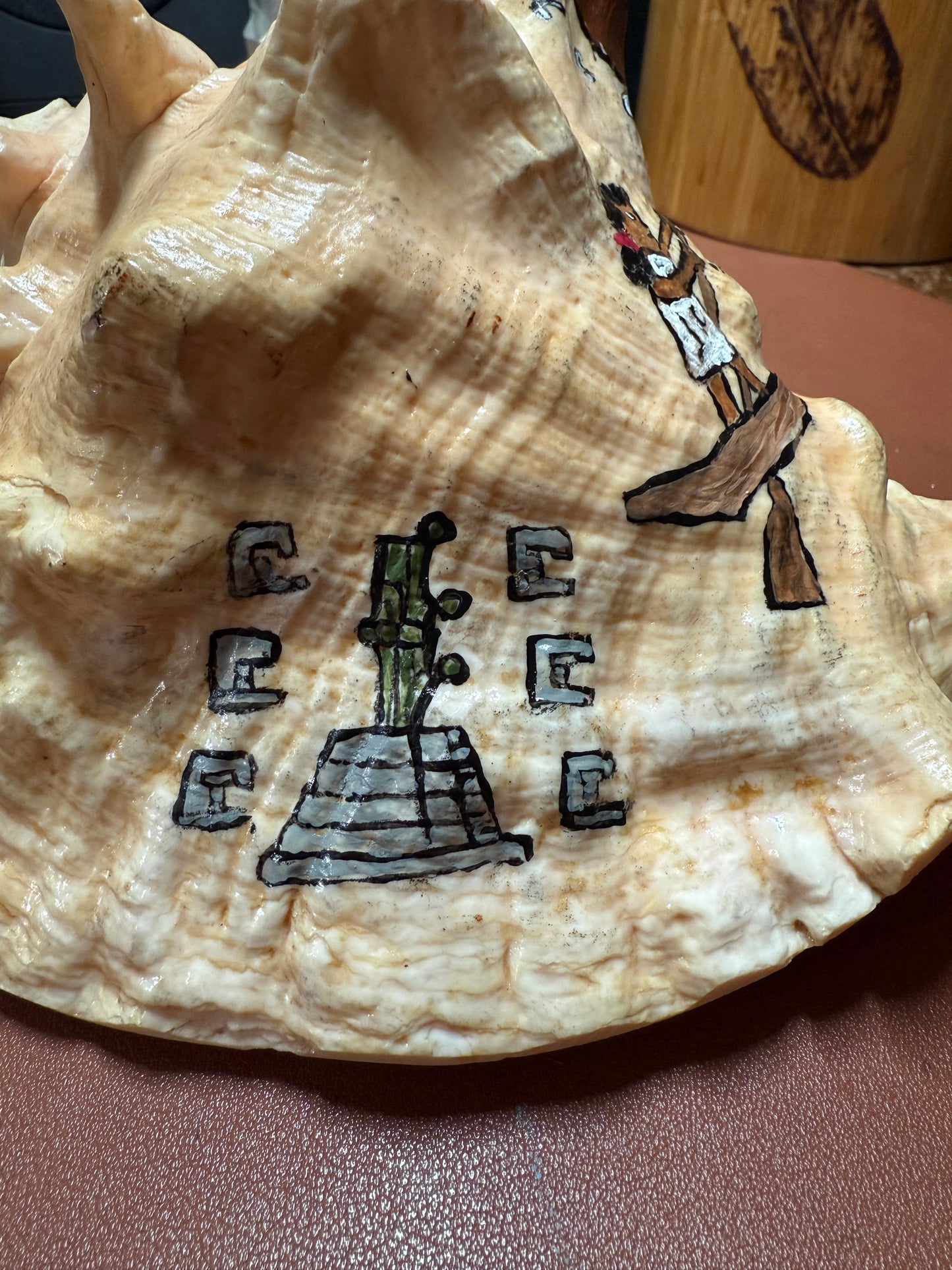 Aztec Map To Azlan Conch Shell Horn - Seashell Trumpet, 7", Mexican