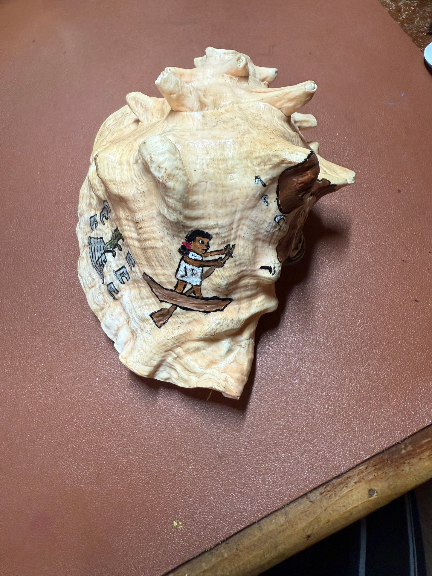 Aztec Map To Azlan Conch Shell Horn - Seashell Trumpet, 7", Mexican