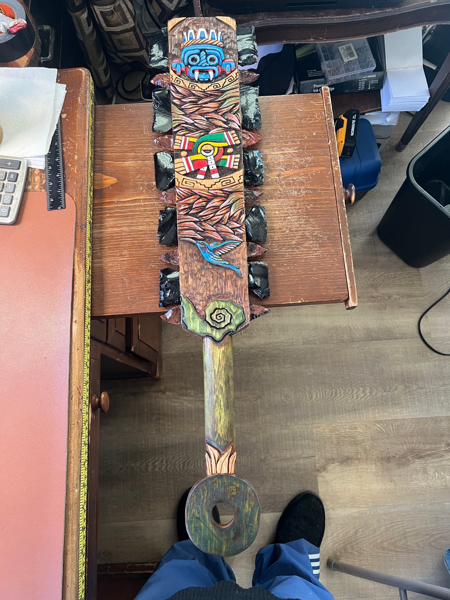 Aztec Macuahuitl, Tlaloc, Ollin, Hummingbird, Sword War Club, 31", Mexico Mexica