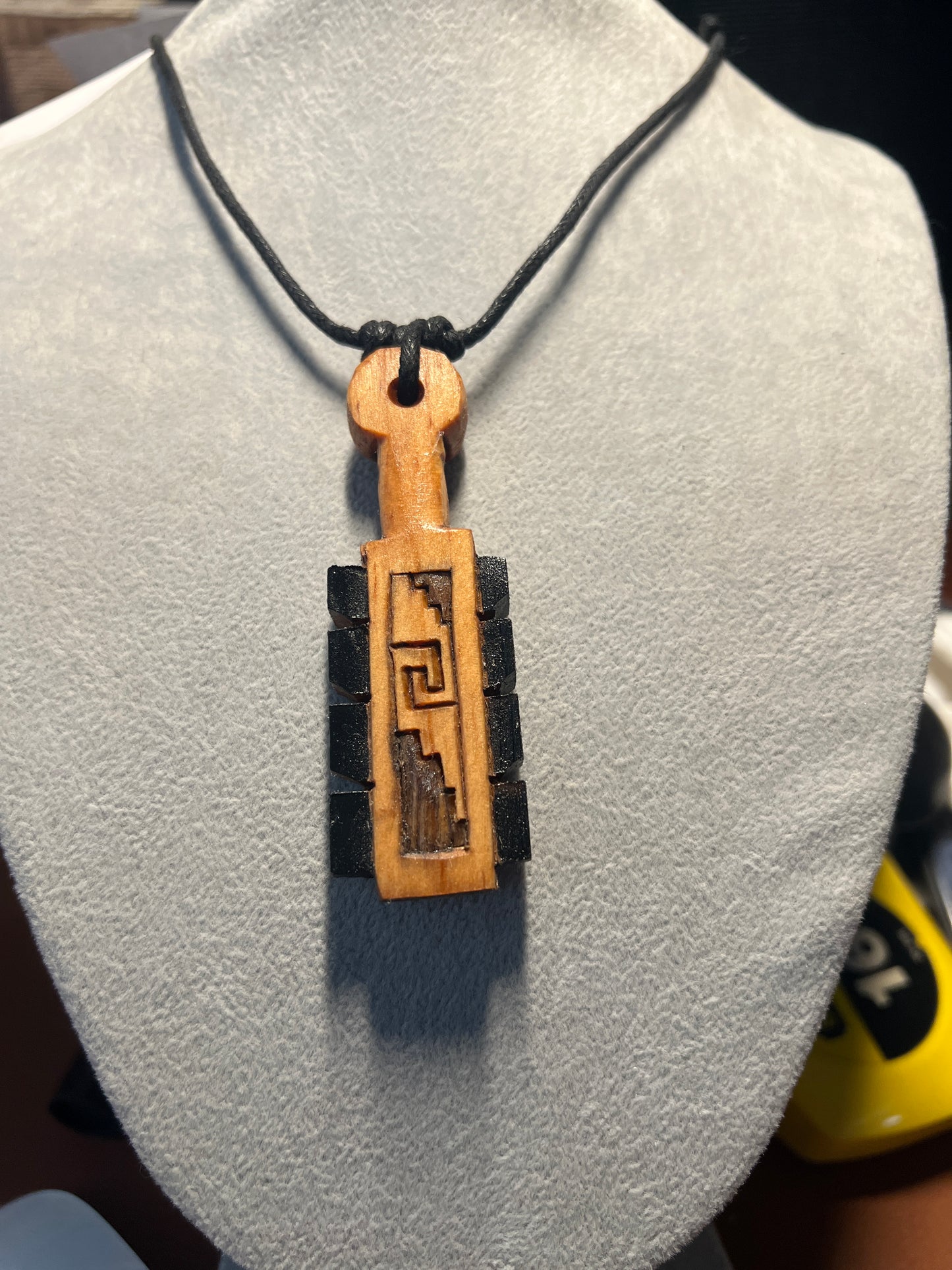 Mini Macuahuitl Necklace, Aztec, Mexican, Mexico, Ancient Warrior, Wood Carved, Replica Weapon (#35)