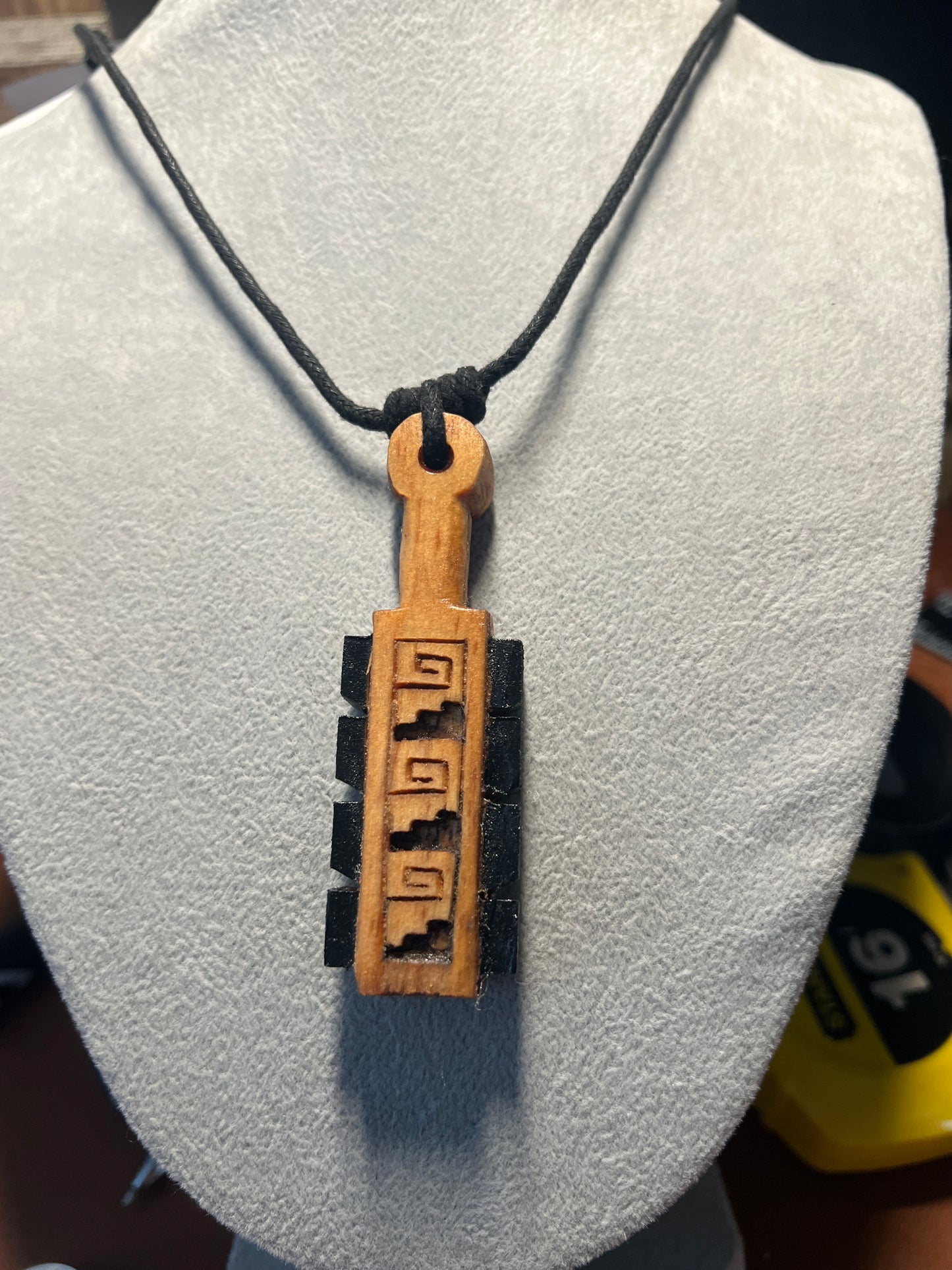 Mini Macuahuitl Necklace, Aztec, Mexican, Mexico, Ancient Warrior, Wood Carved, Replica Weapon (#35)