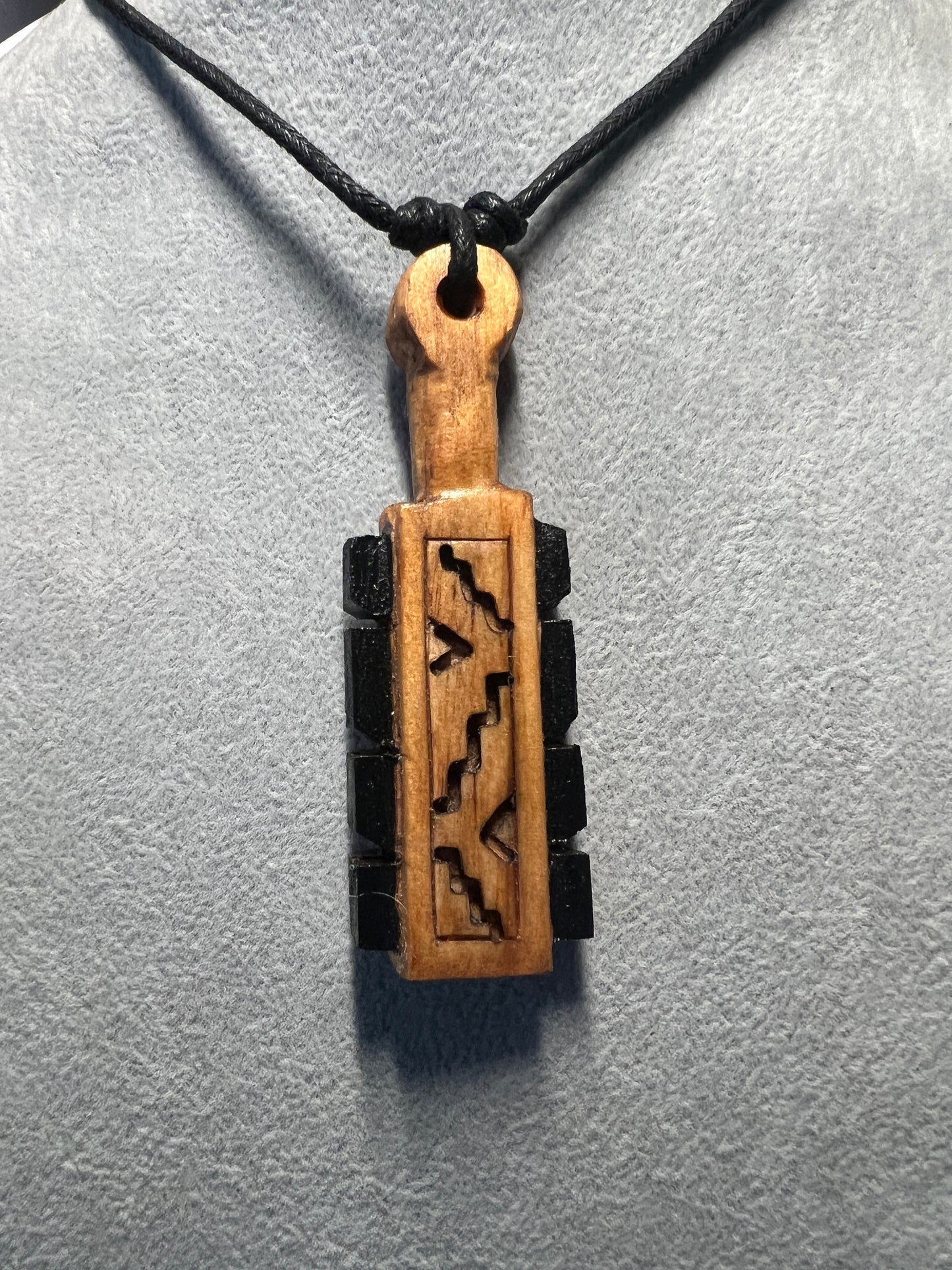 Mini Macuahuitl Necklace, Aztec, Mexican, Mexico, Ancient Warrior, Wood Carved, Replica Weapon (#35)