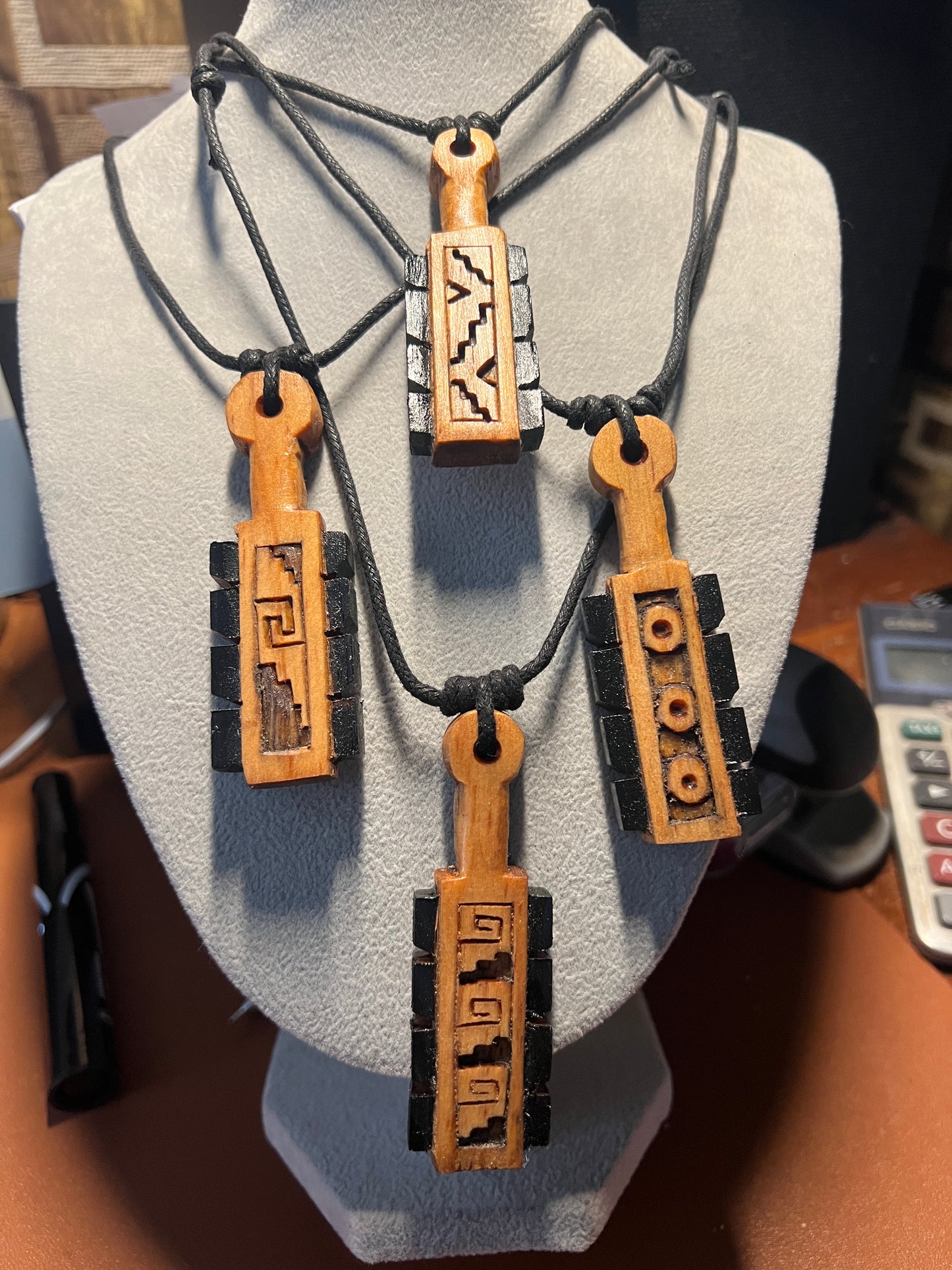 Mini Macuahuitl Necklace, Aztec, Mexican, Mexico, Ancient Warrior, Wood Carved, Replica Weapon (#35)