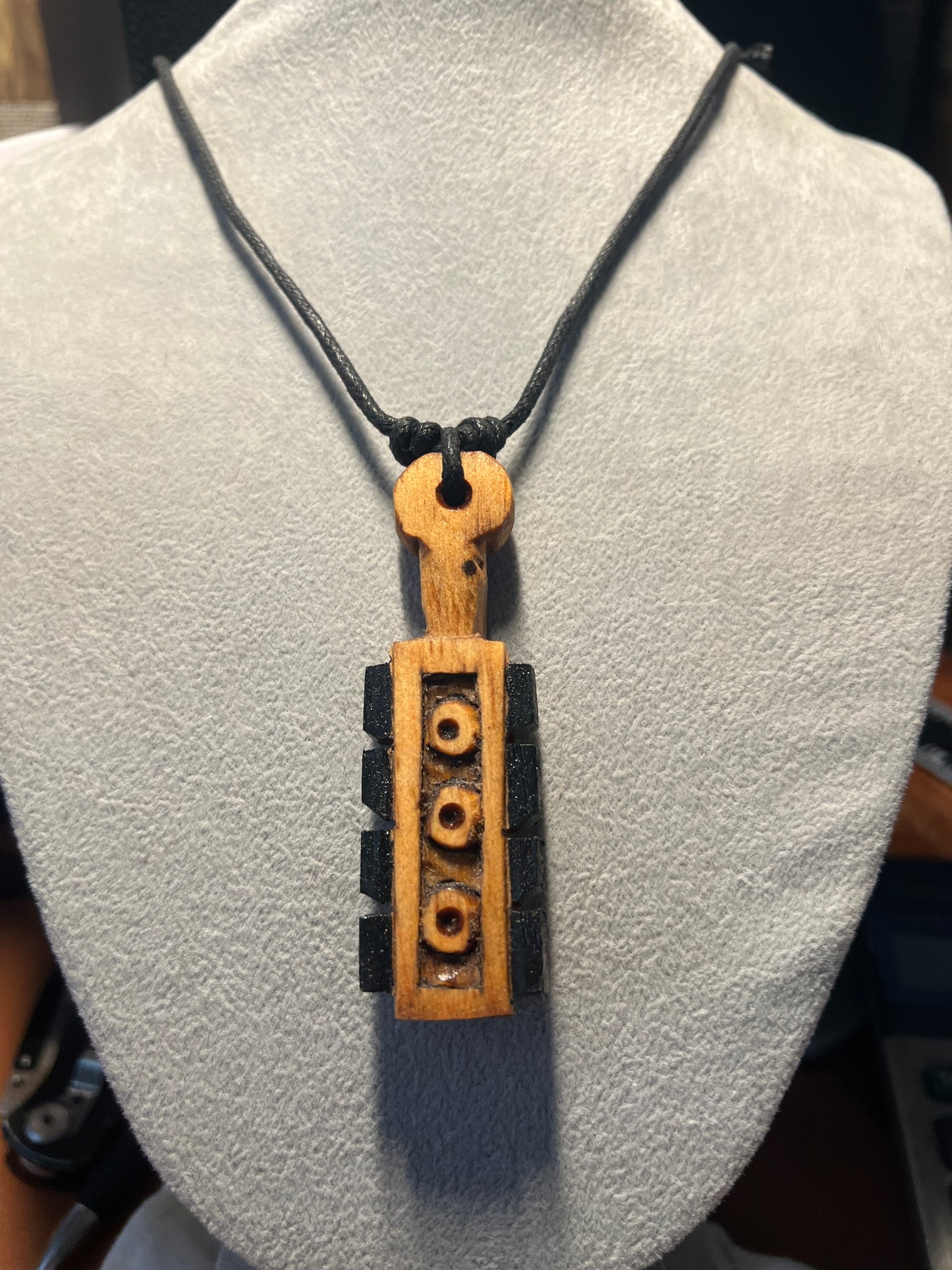 Mini Macuahuitl Necklace, Aztec, Mexican, Mexico, Ancient Warrior, Wood Carved, Replica Weapon (#35)