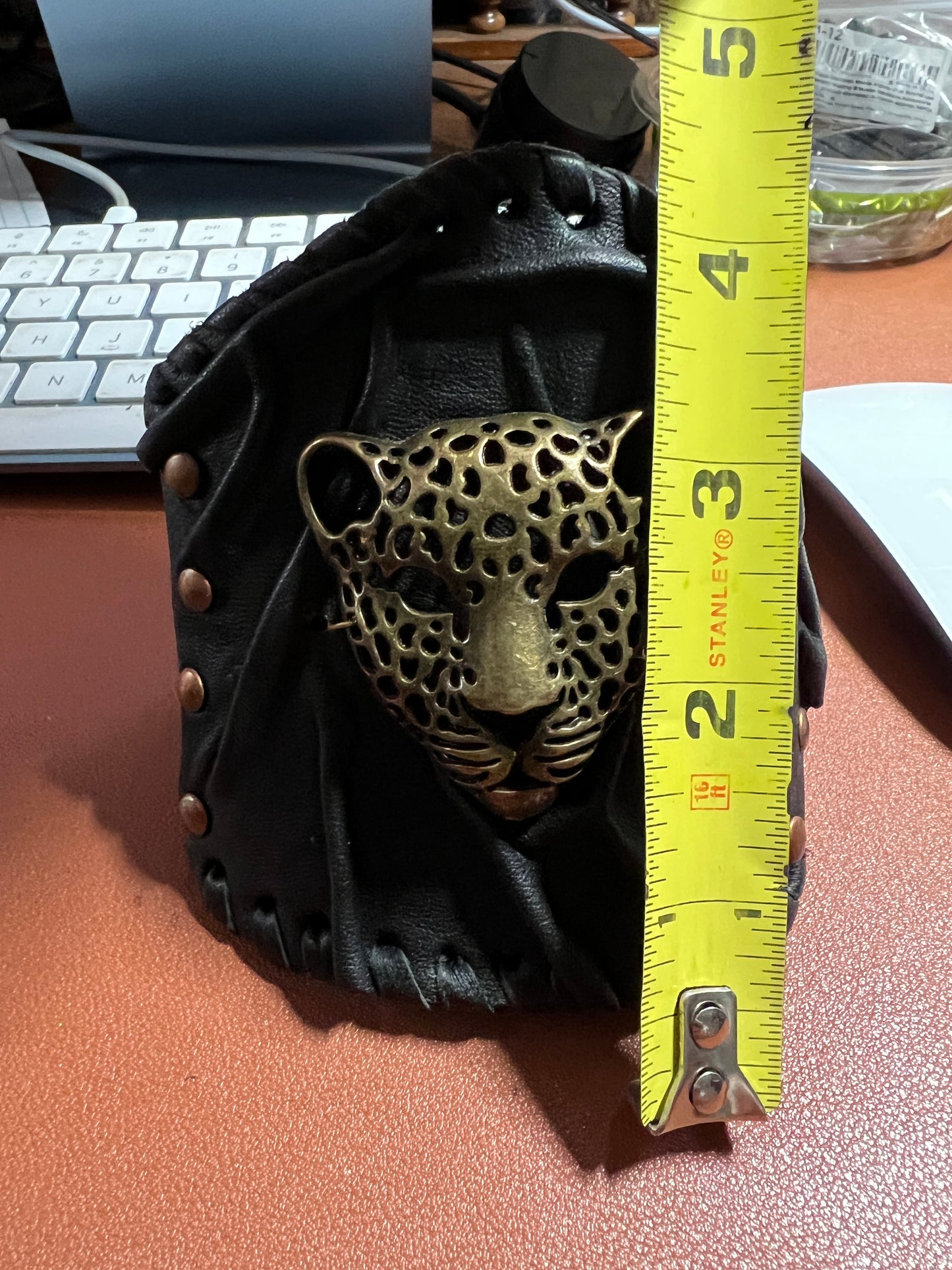 Leather Aztec Warrior Wrist Cuff Bracelet Jaguar, Mens, handmade Mexican (#35)