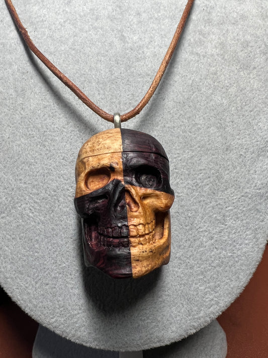 Skull Locket Piece of Mind Brains Necklace Mexican Wood Natural Handmade Mexico