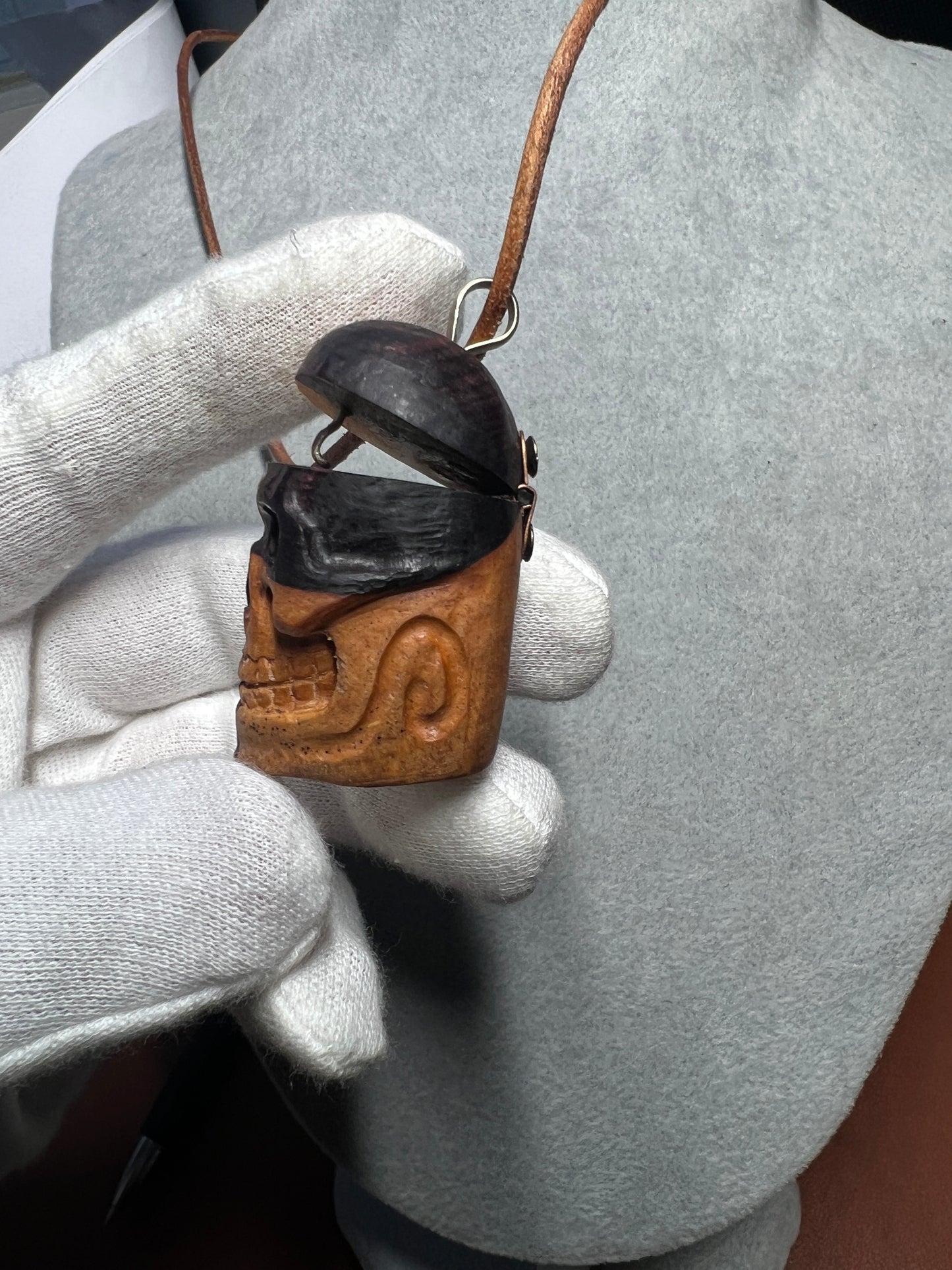 Skull Locket Piece of Mind Brains Necklace Mexican Wood Natural Handmade Mexico