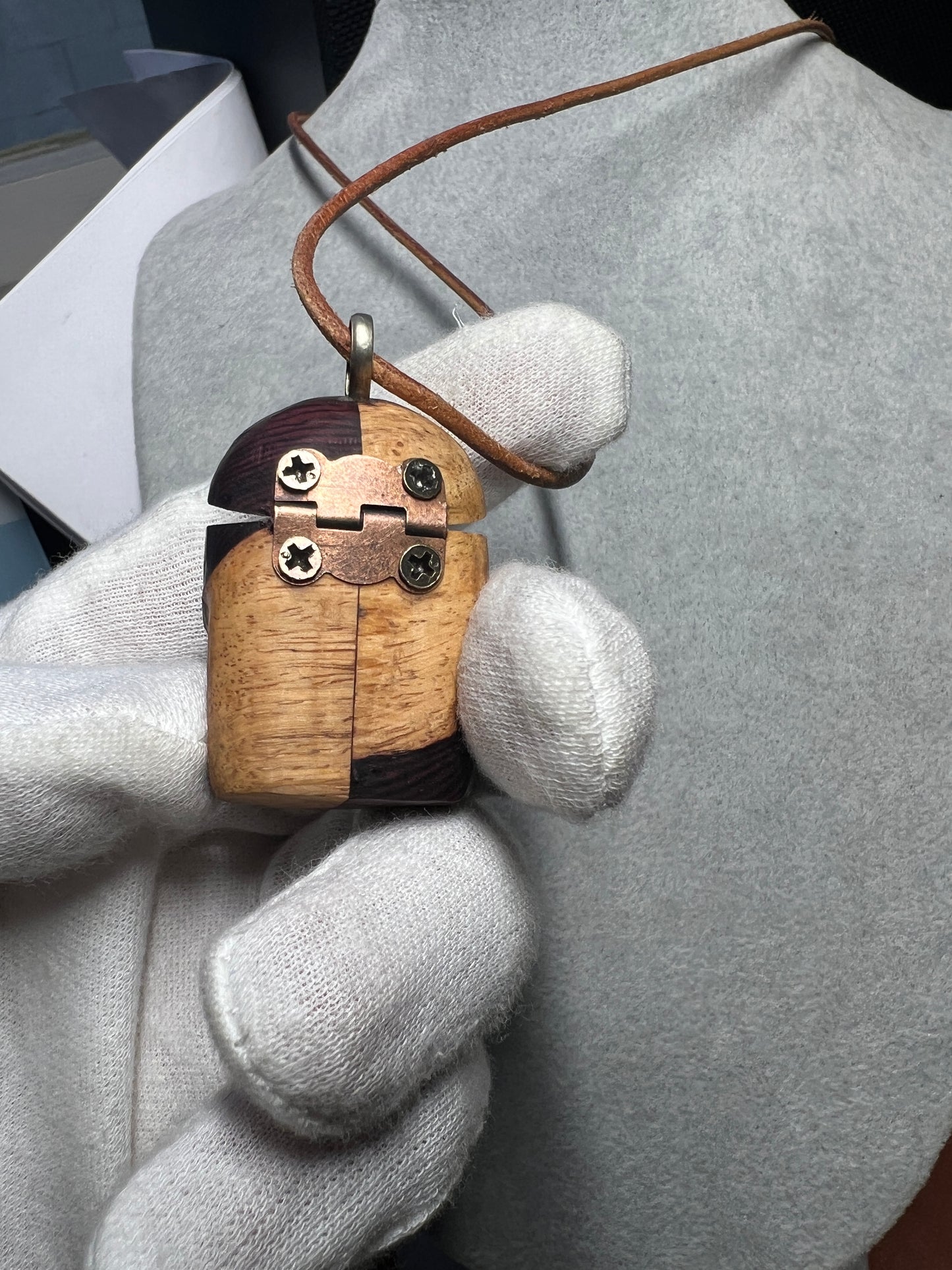 Skull Locket Piece of Mind Brains Necklace Mexican Wood Natural Handmade Mexico