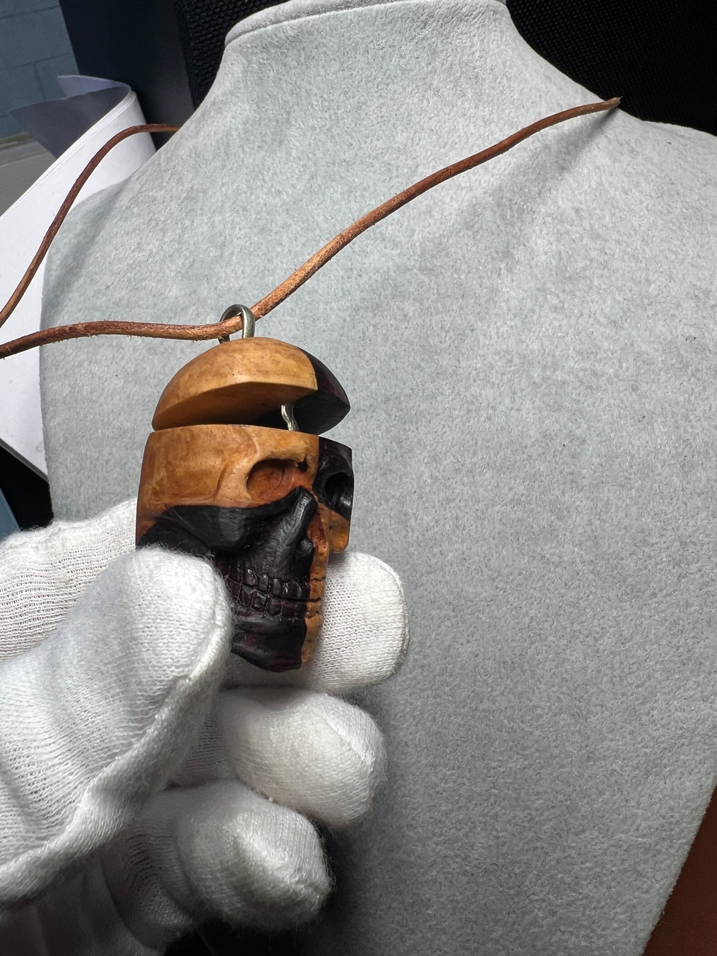 Skull Locket Piece of Mind Brains Necklace Mexican Wood Natural Handmade Mexico