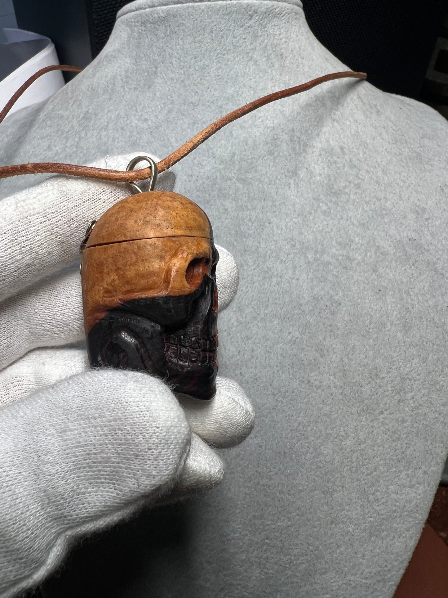 Skull Locket Piece of Mind Brains Necklace Mexican Wood Natural Handmade Mexico