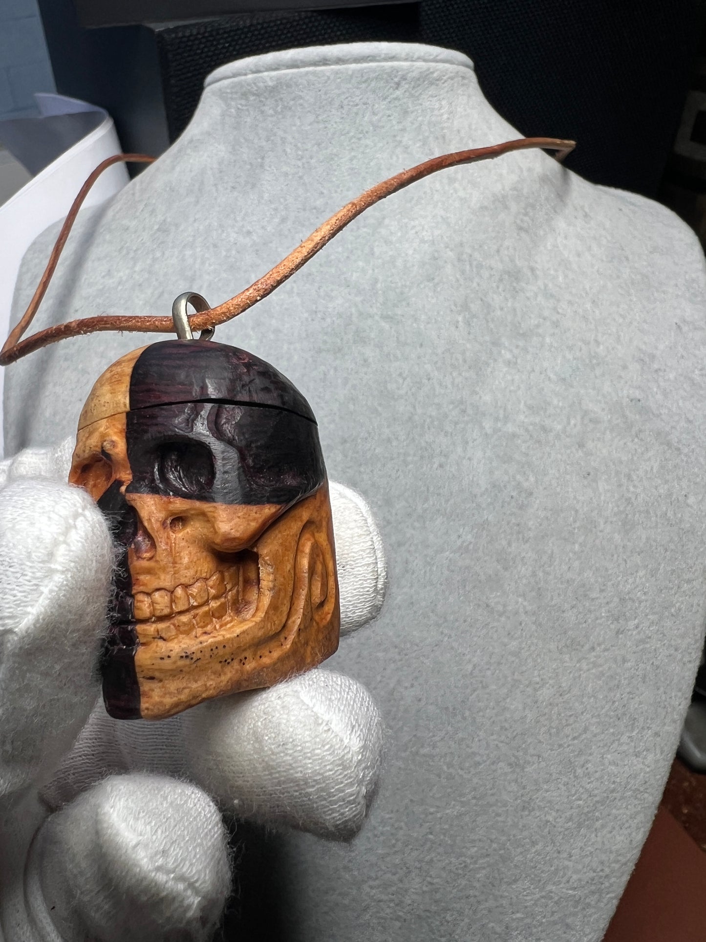 Skull Locket Piece of Mind Brains Necklace Mexican Wood Natural Handmade Mexico