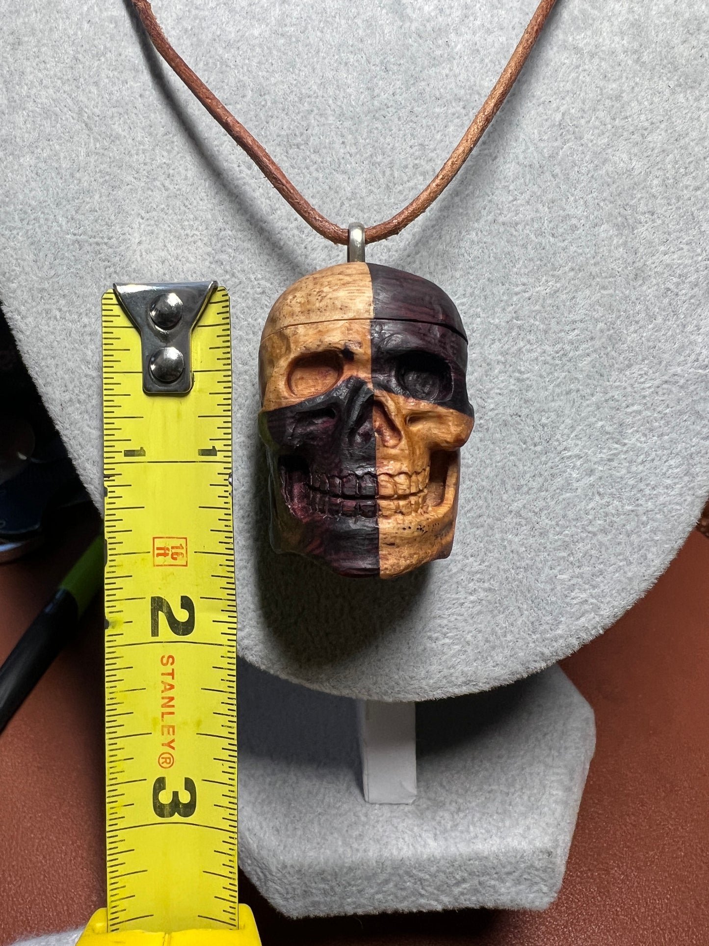 Skull Locket Piece of Mind Brains Necklace Mexican Wood Natural Handmade Mexico