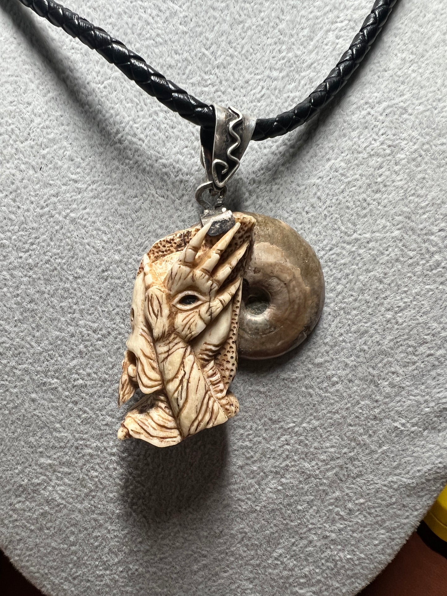 Fauna Hand Eye Pendant Deer Antler Ammonite Fossil Silver Bail Pans Labyrinth