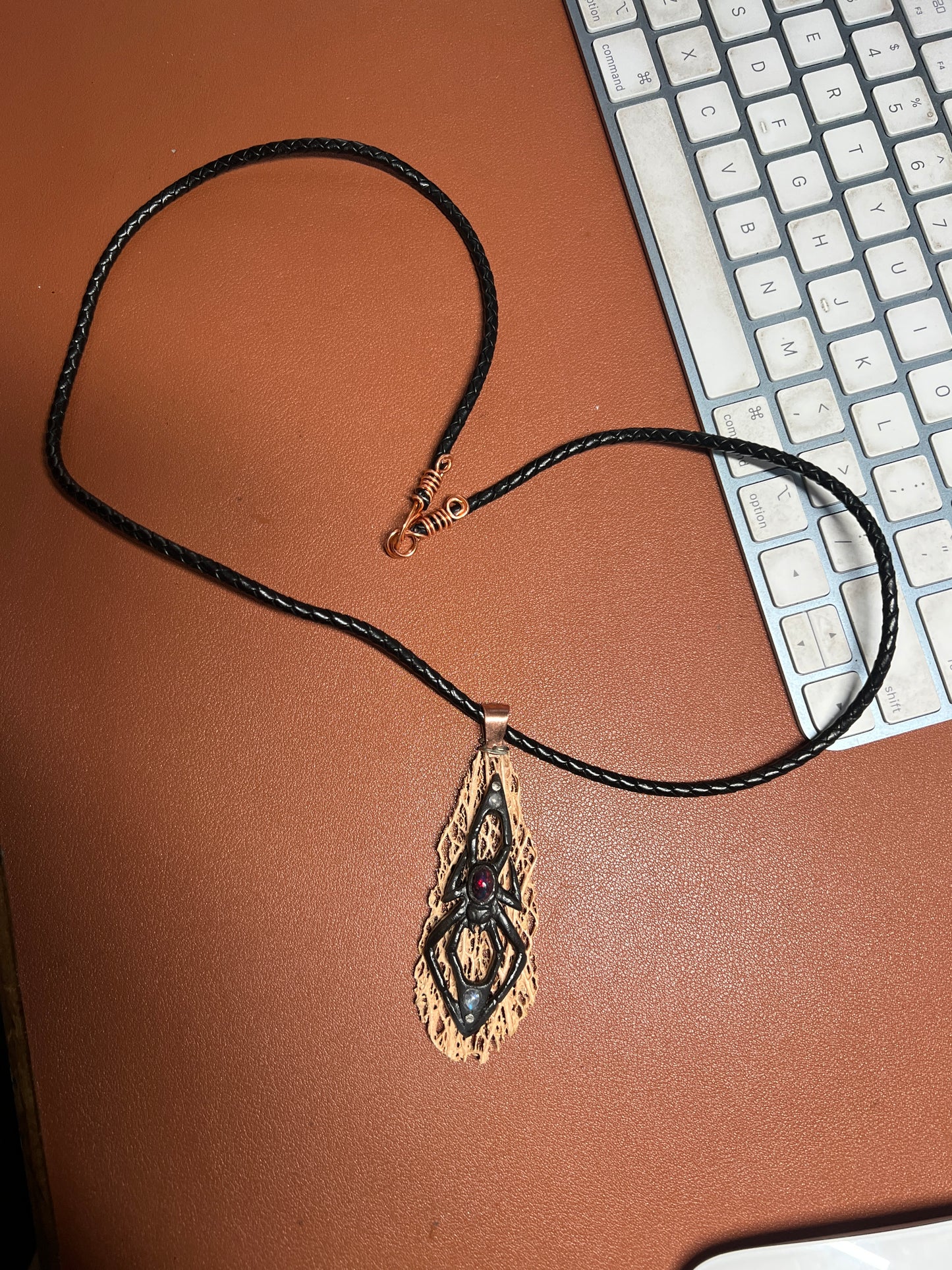 Black Widow Spider Pendant, Bull Horn, Cactus Skeleton, Black Opal, Handmade Mexico