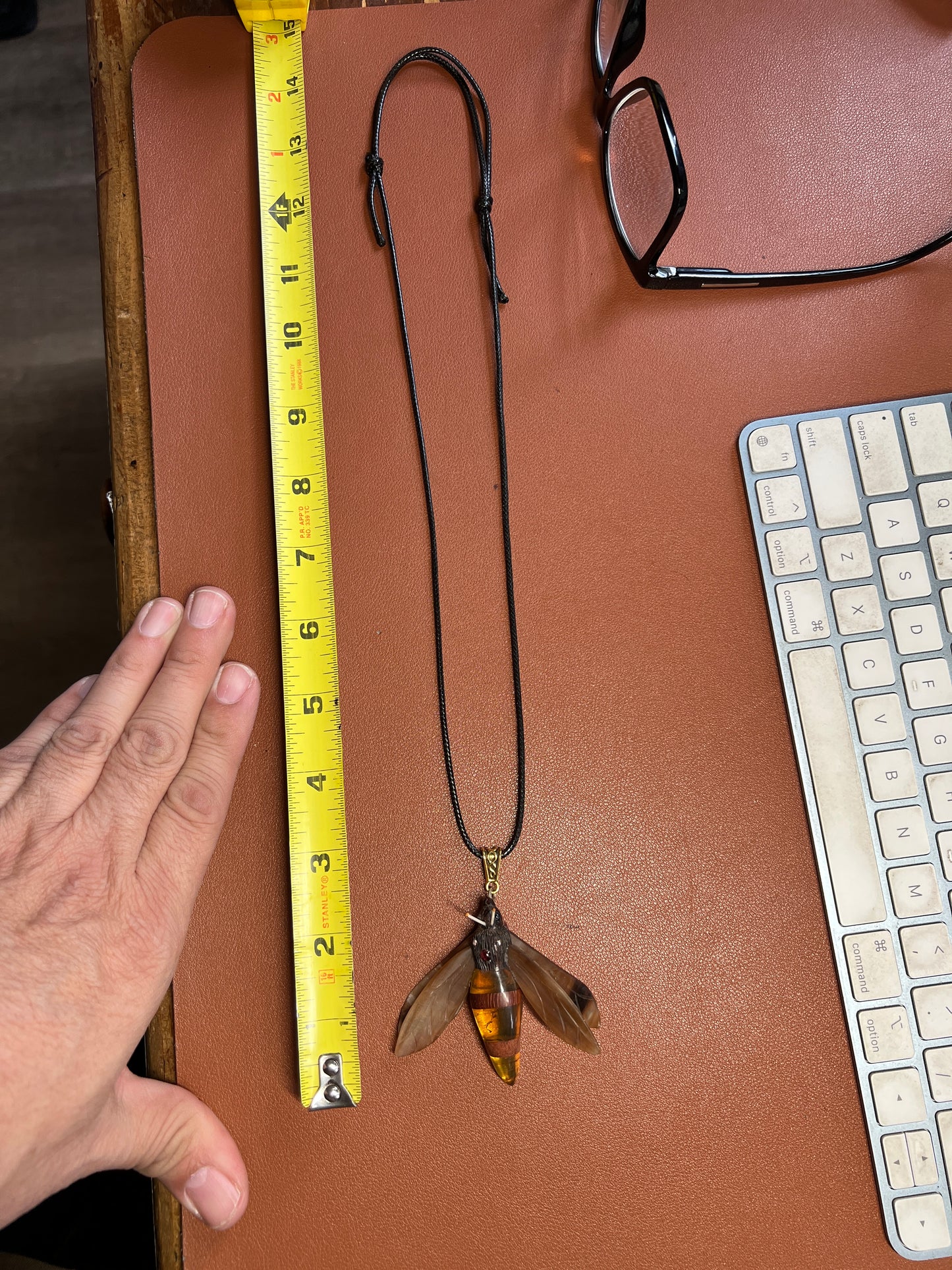 Bee Pendant, Bull Horn, Amber, Ebony, Carved in ironwood, horn amber, Mexico