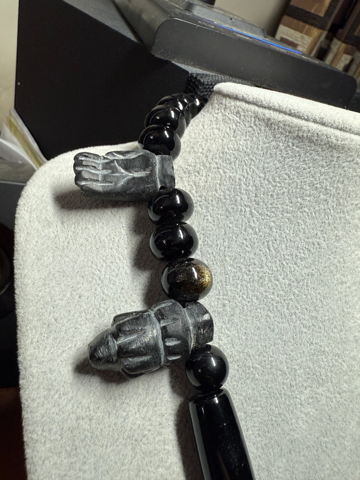 Crystal Quartz Skull Mictlantecuhtli Coatlicue Hearts Hands Obsidian Necklace #H