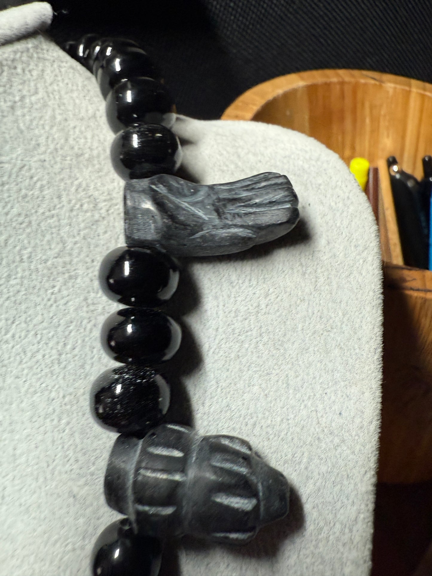 Crystal Quartz Skull Mictlantecuhtli Coatlicue Hearts Hands Obsidian Necklace #H