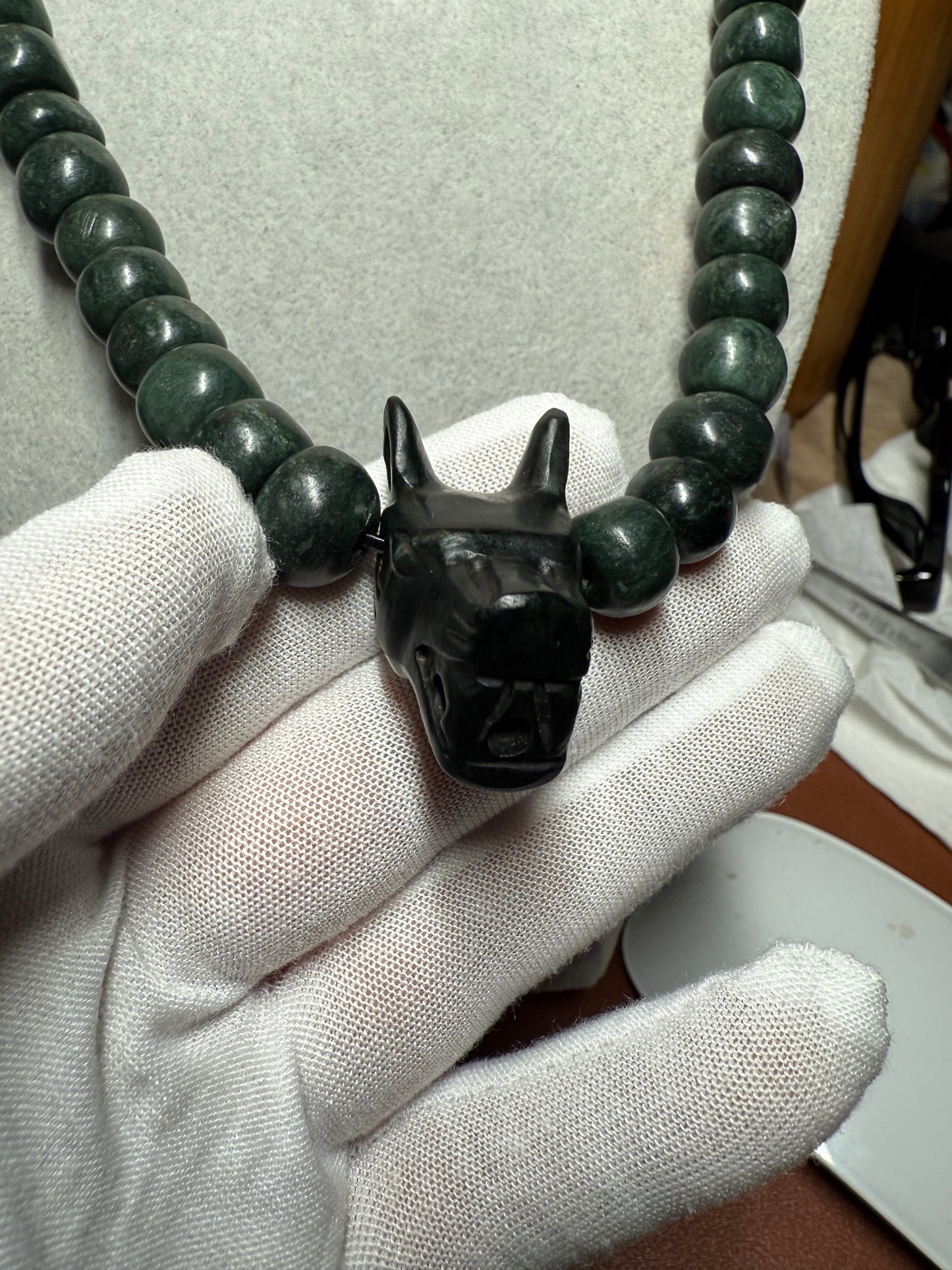 Aztec Dog Xolot Marble Pendant Beaded Necklace, Mexican, Aztec, Mexico #39