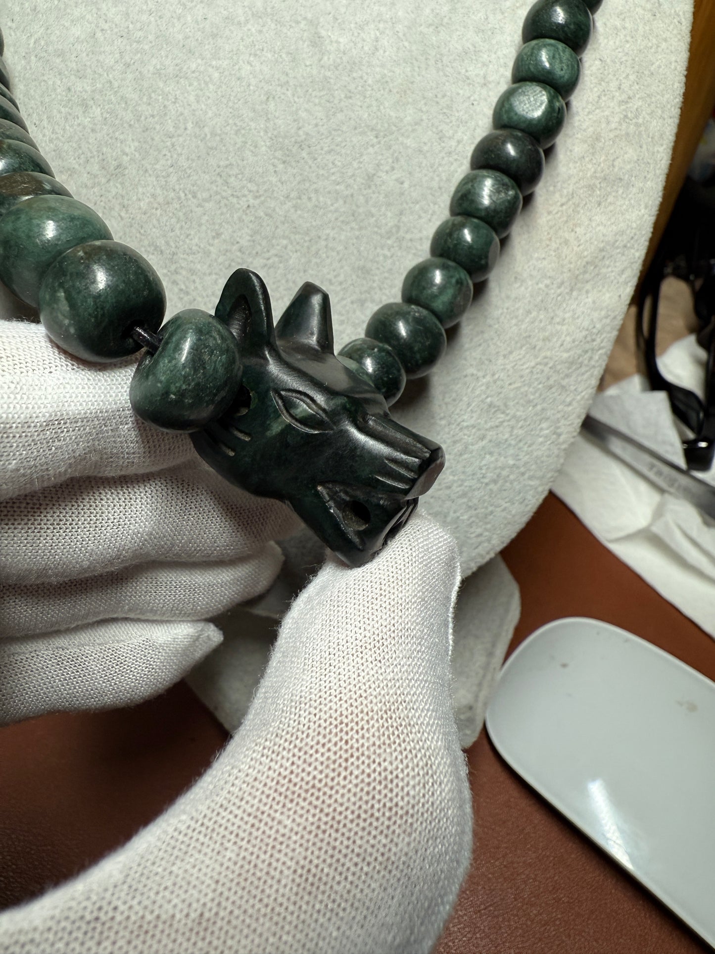 Aztec Dog Xolot Marble Pendant Beaded Necklace, Mexican, Aztec, Mexico #39