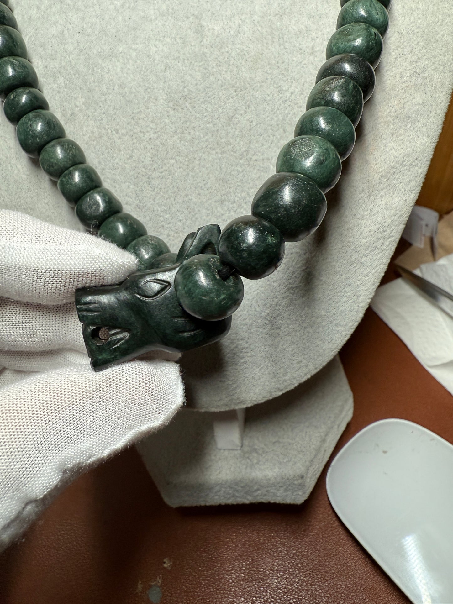 Aztec Dog Xolot Marble Pendant Beaded Necklace, Mexican, Aztec, Mexico #39