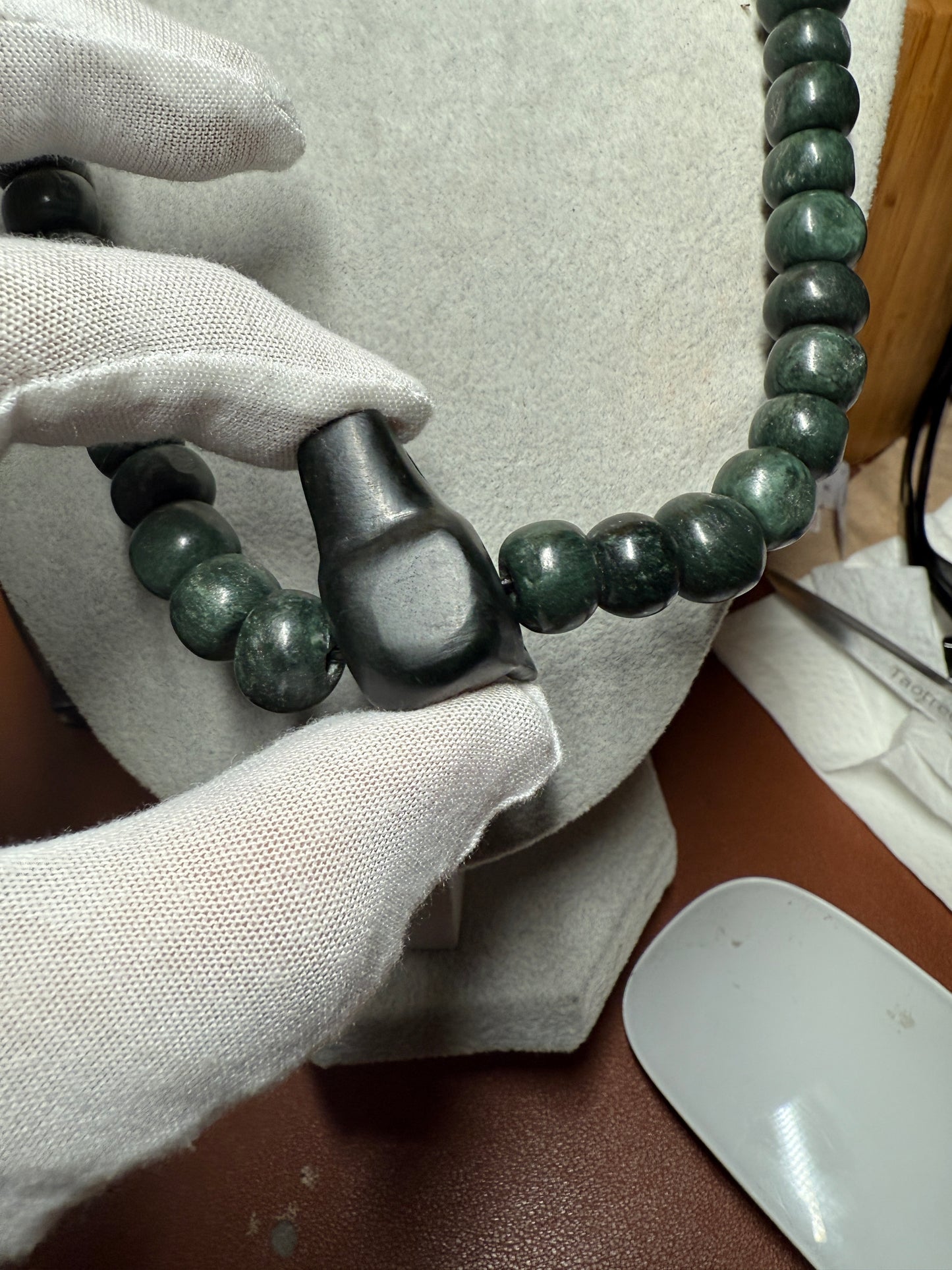 Aztec Dog Xolot Marble Pendant Beaded Necklace, Mexican, Aztec, Mexico #39
